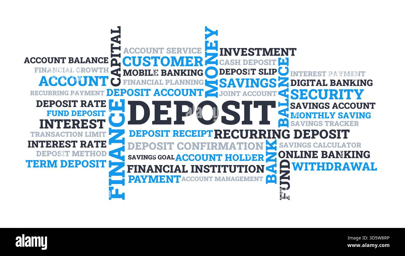 Progettazione cloud Word di deposito, concetto di progettazione tipografica di deposito Illustrazione Vettoriale