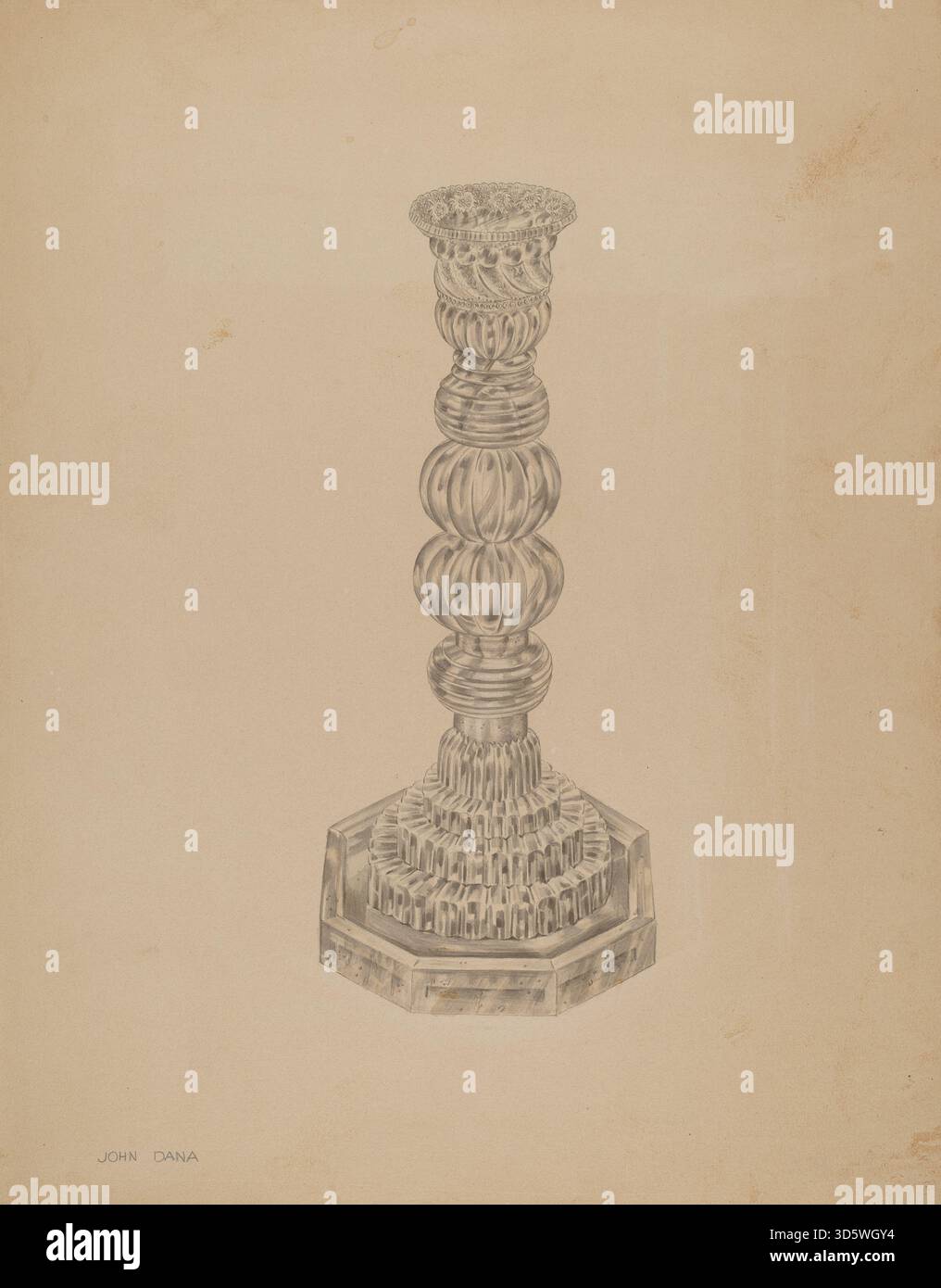 Realizzato intorno al 1938, questo candelabro di John Dana è caratterizzato da uno stelo in metallo e da una base ponderata. Esemplifica il design americano funzionale e le arti decorative della fine degli anni '1930 Foto Stock