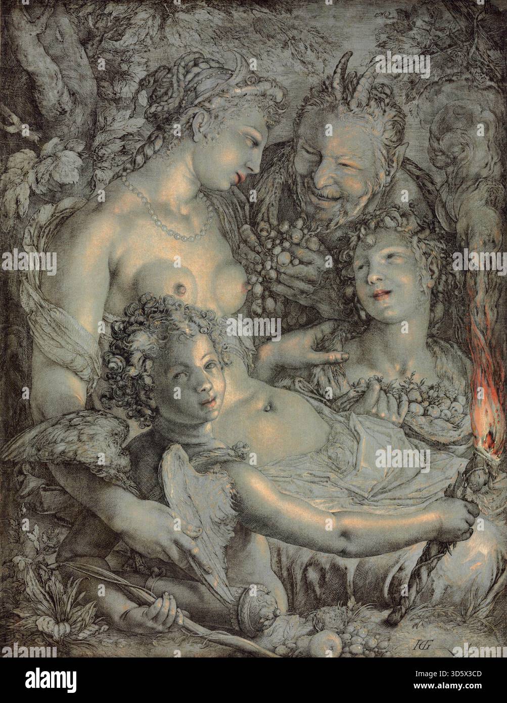 Hendrik Goltzius (1558–1617) titolo latino: Sine Cerere et libero friget Venus English: Without Ceres and Bacchus, Venere congelerebbe Foto Stock