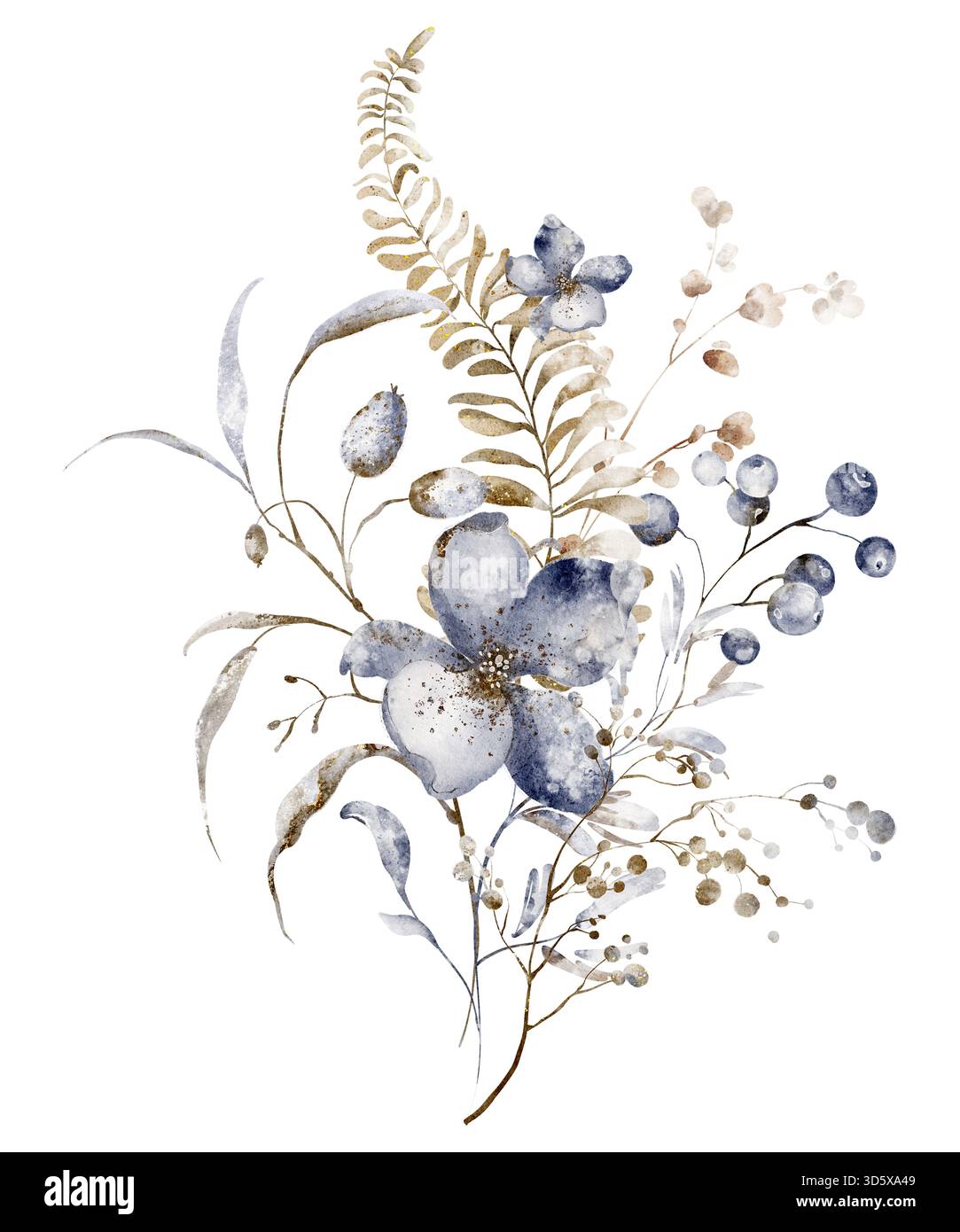 Bouquet di fiori secchi ed erbe aromatiche. Illustrazione floreale botanica. Composizione isolata per scheda, invito, modello e design. Foto Stock