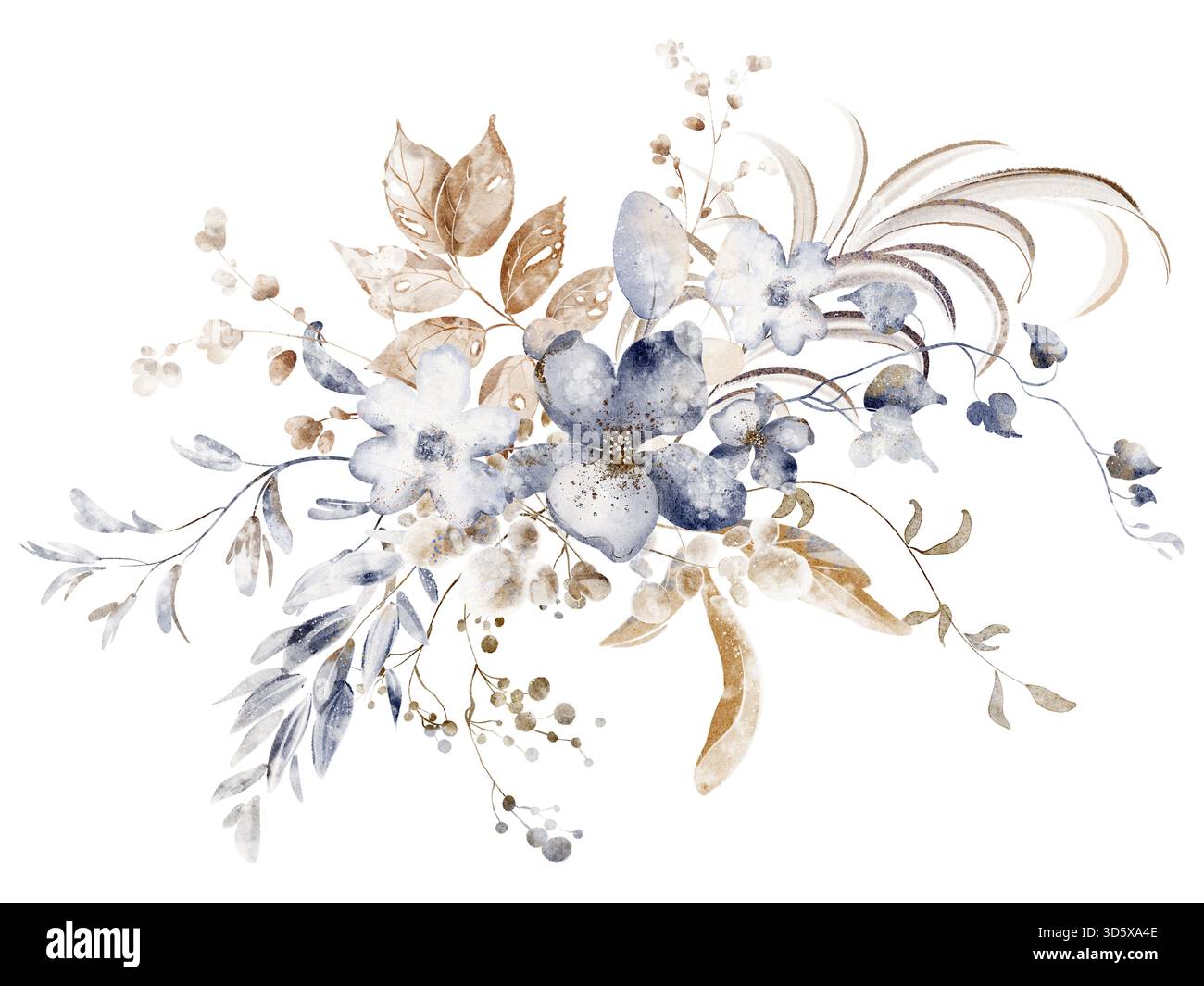 Bouquet di fiori secchi ed erbe aromatiche. Illustrazione floreale botanica. Composizione isolata per scheda, invito, modello e design. Foto Stock