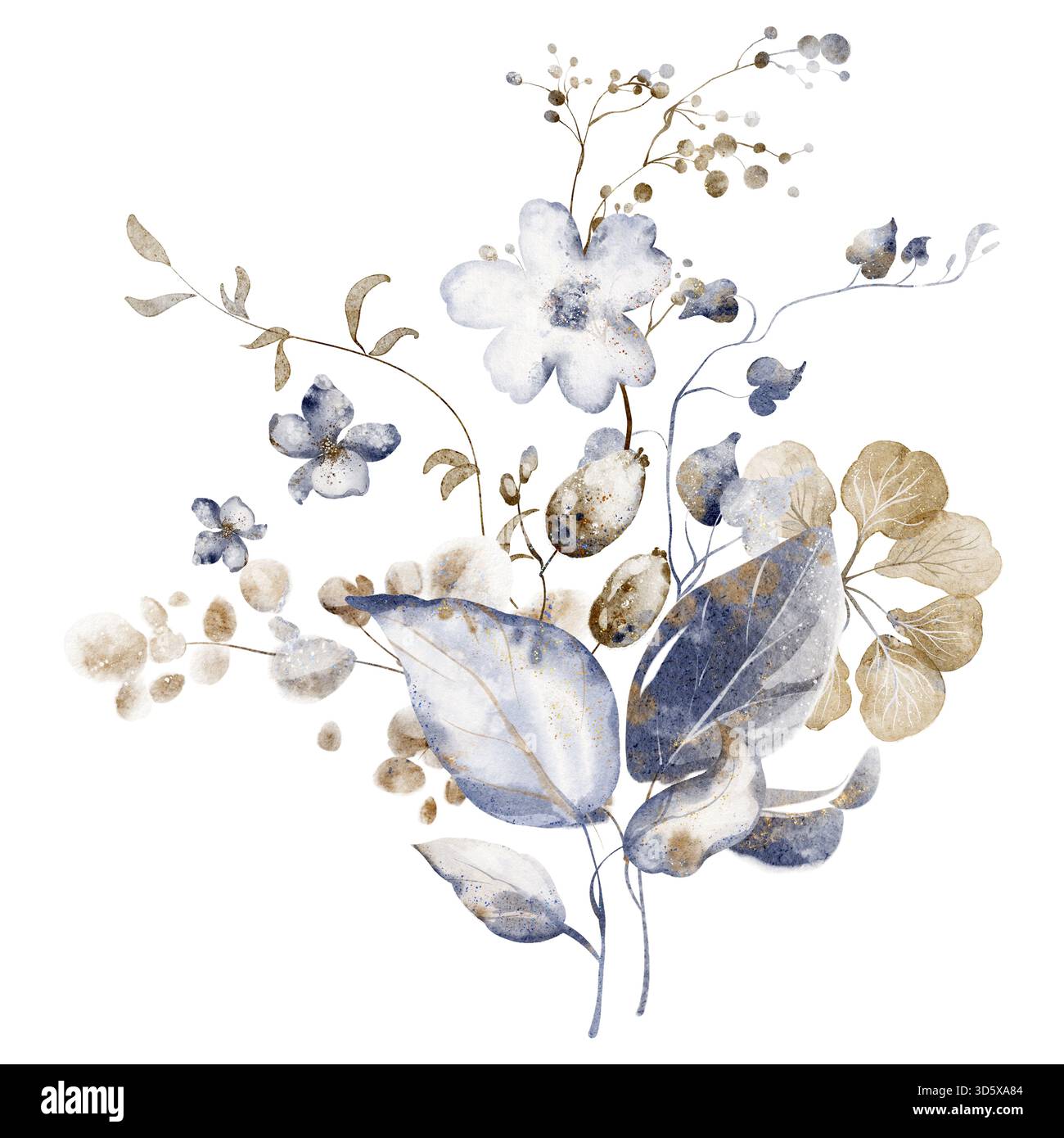 Bouquet di fiori secchi ed erbe aromatiche. Illustrazione floreale botanica. Composizione isolata per scheda, invito, modello e design. Foto Stock