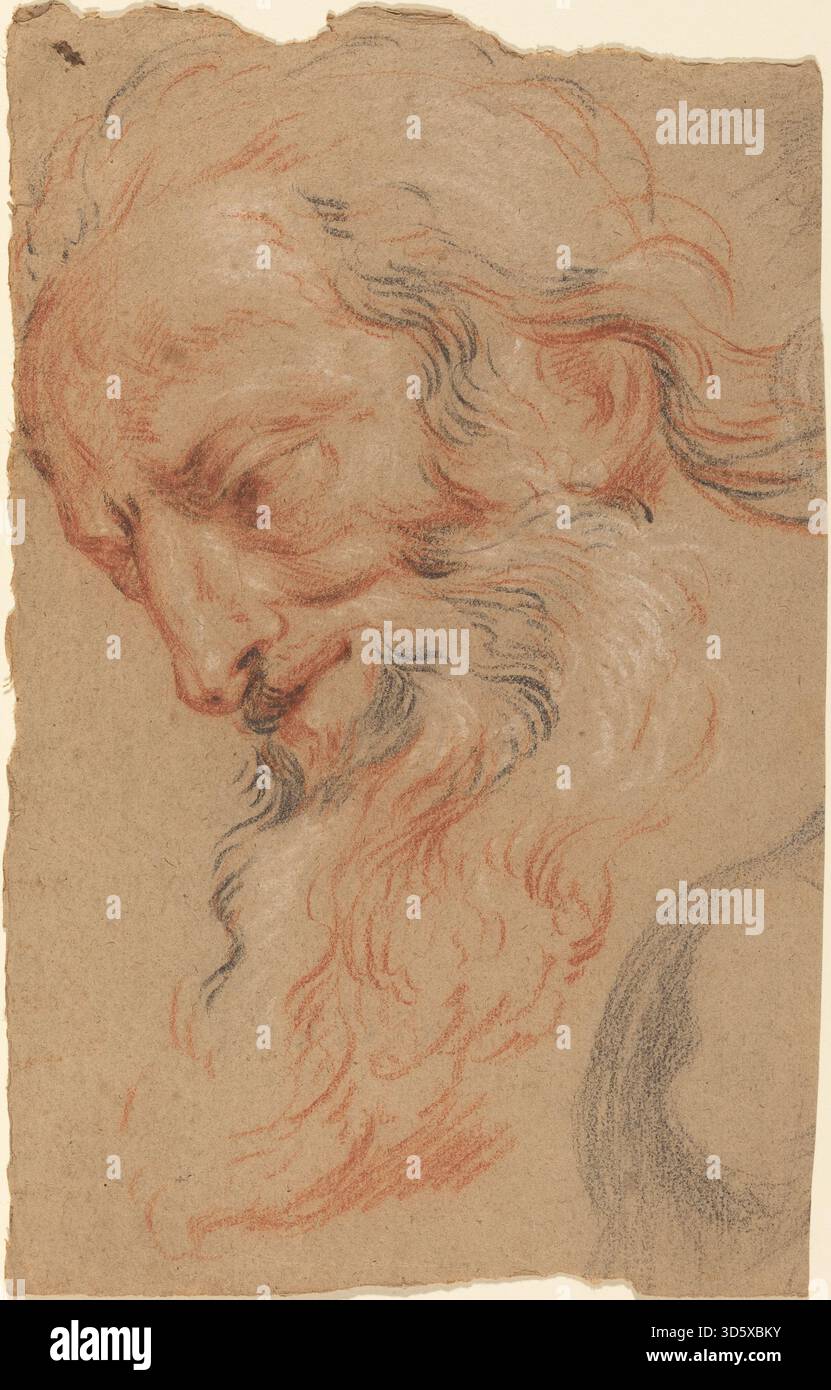 Il dipinto di Antoine Coypel, risalente al 1716 circa, "testa di un vecchio uomo", raffigura un uomo anziano con caratteristiche facciali dettagliate, rughe ed espressioni, che enfatizzano l'età, il carattere, e ritrattistica realistica all'interno di uno studio composto. Foto Stock