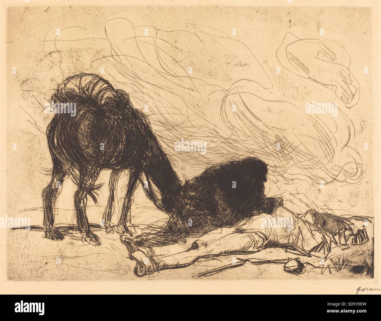 Un dipinto del 1909 di Jean Louis Forain raffigurante la parabola biblica del buon samaritano, raffigurante figure che assistono un uomo ferito, gesti, espressioni, abbigliamento e paesaggio circostante. Foto Stock