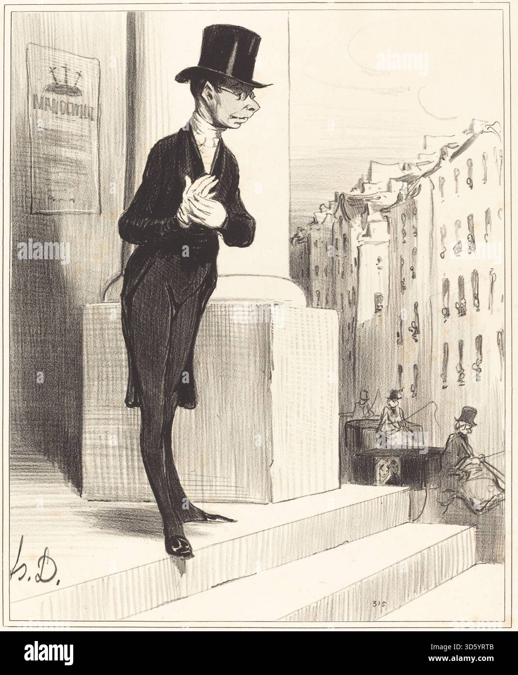 Una litografia del 1841 di Honoré Daumier intitolata "Pique-Assiette" raffigurante una figura o figure che prendono cibo o risorse da altri, mostrando gesti, postura e interazione, riflettendo il comportamento sociale e l'osservazione nella Francia della metà del XIX secolo. Foto Stock