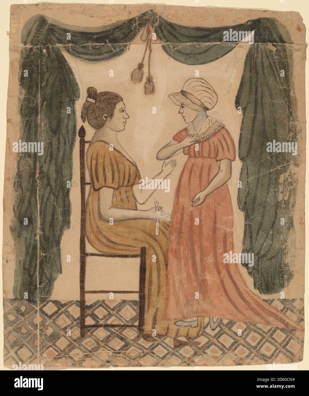 Il dipinto "madre e figlia" di Eunice Pinney raffigura una donna e una ragazza sedute insieme, mostrando ritratti domestici all'inizio del XIX secolo, rappresentazione naturalistica di abbigliamento, postura e relazione familiare. Foto Stock