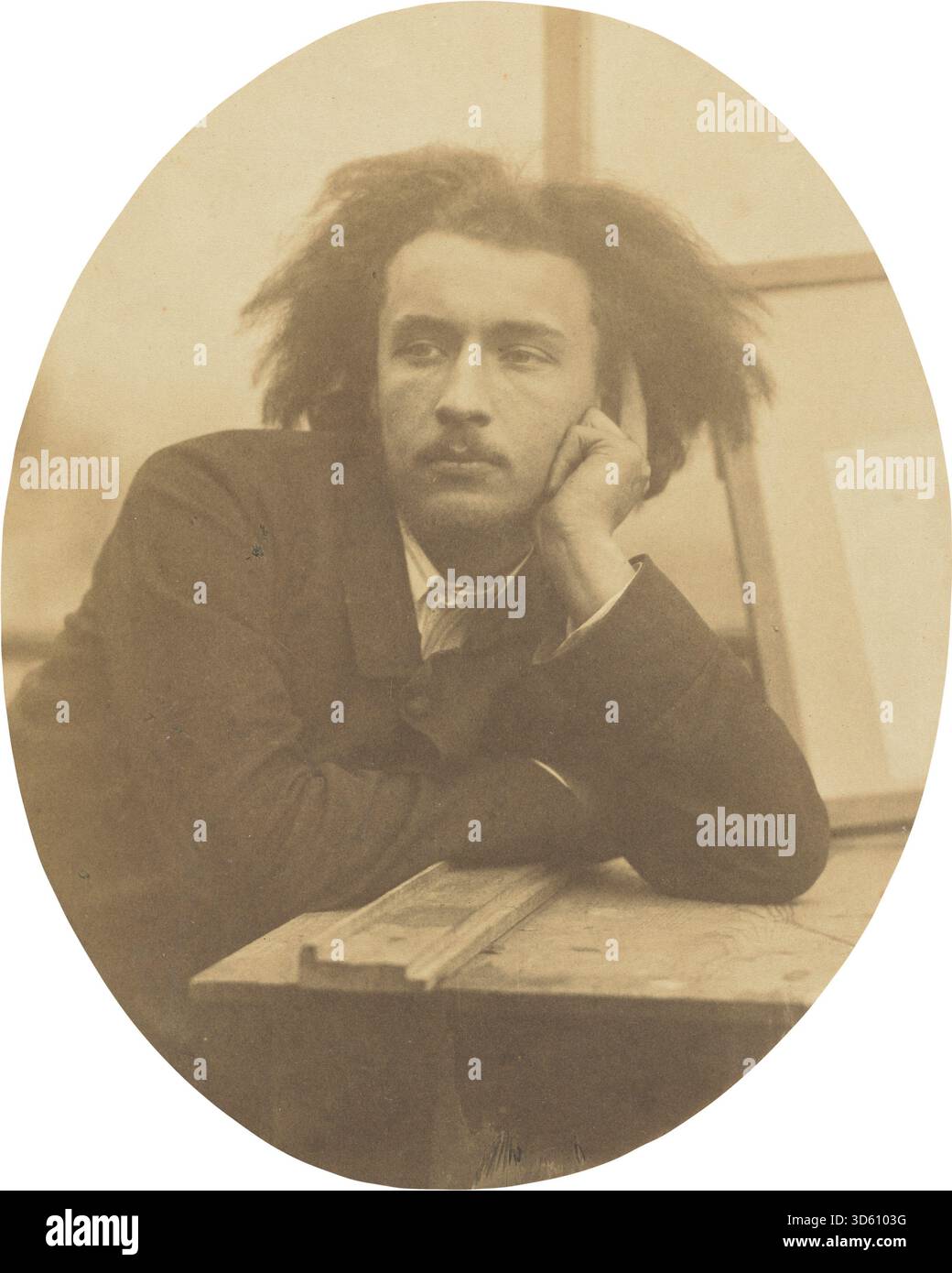 Charles Delahaye, fotografato da Charles Marville intorno al 1857, è un ritratto di un individuo francese, che mette in risalto le caratteristiche del viso, la postura, l'abbigliamento e l'espressione all'interno di uno stile fotografico della metà del XIX secolo. Foto Stock