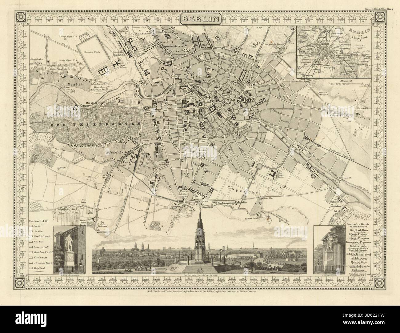 Berlin 1850 mappa, Historic German City Illustration, Antique European Cartography ArtWork, Vintage Travel poster, Berlin Print, Berlin Download Foto Stock