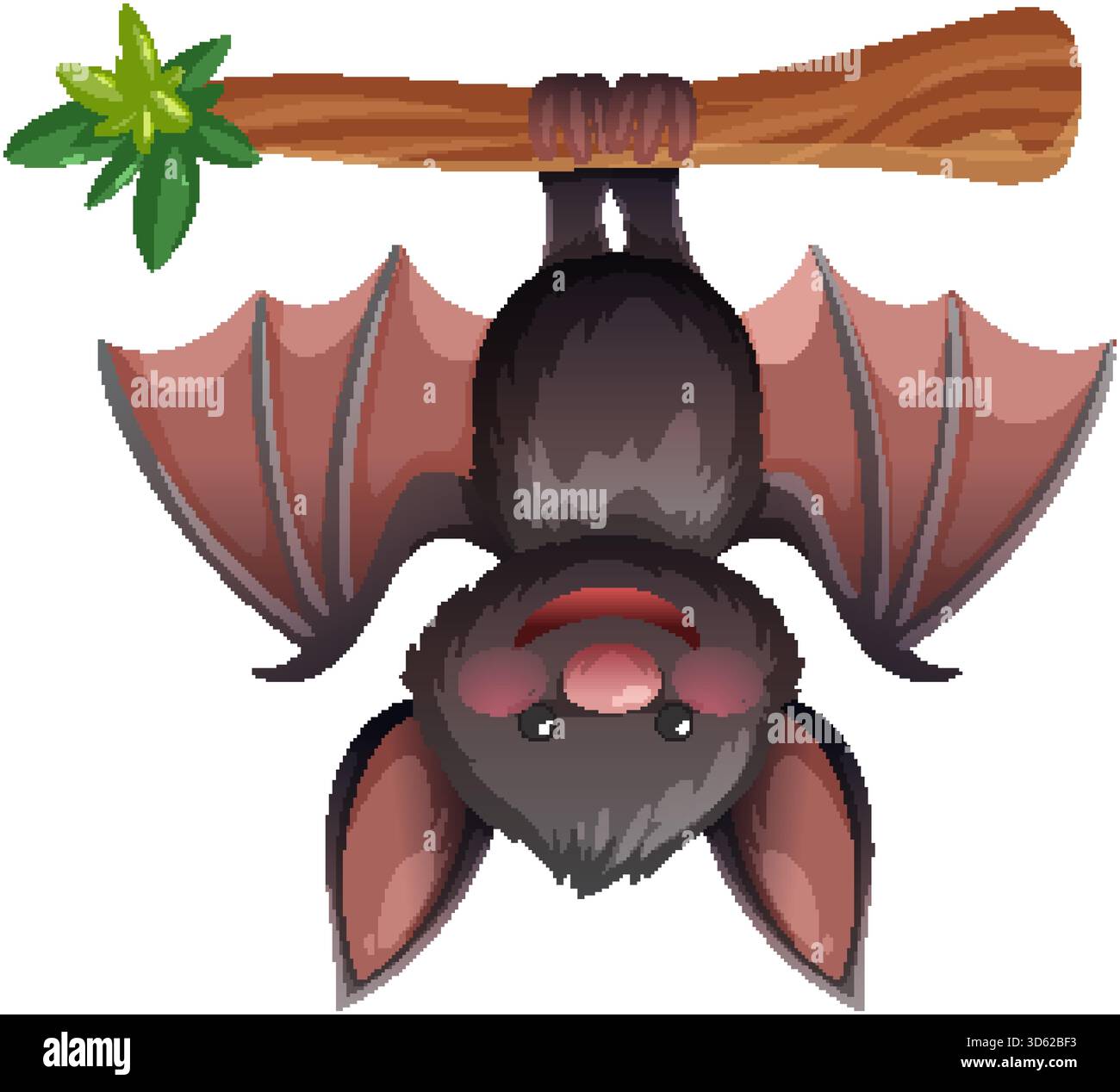 Simpatico pistrello vettoriale con orecchie grandi appese capovolte, colori brillanti, semplice stile cartoni animati Illustrazione Vettoriale