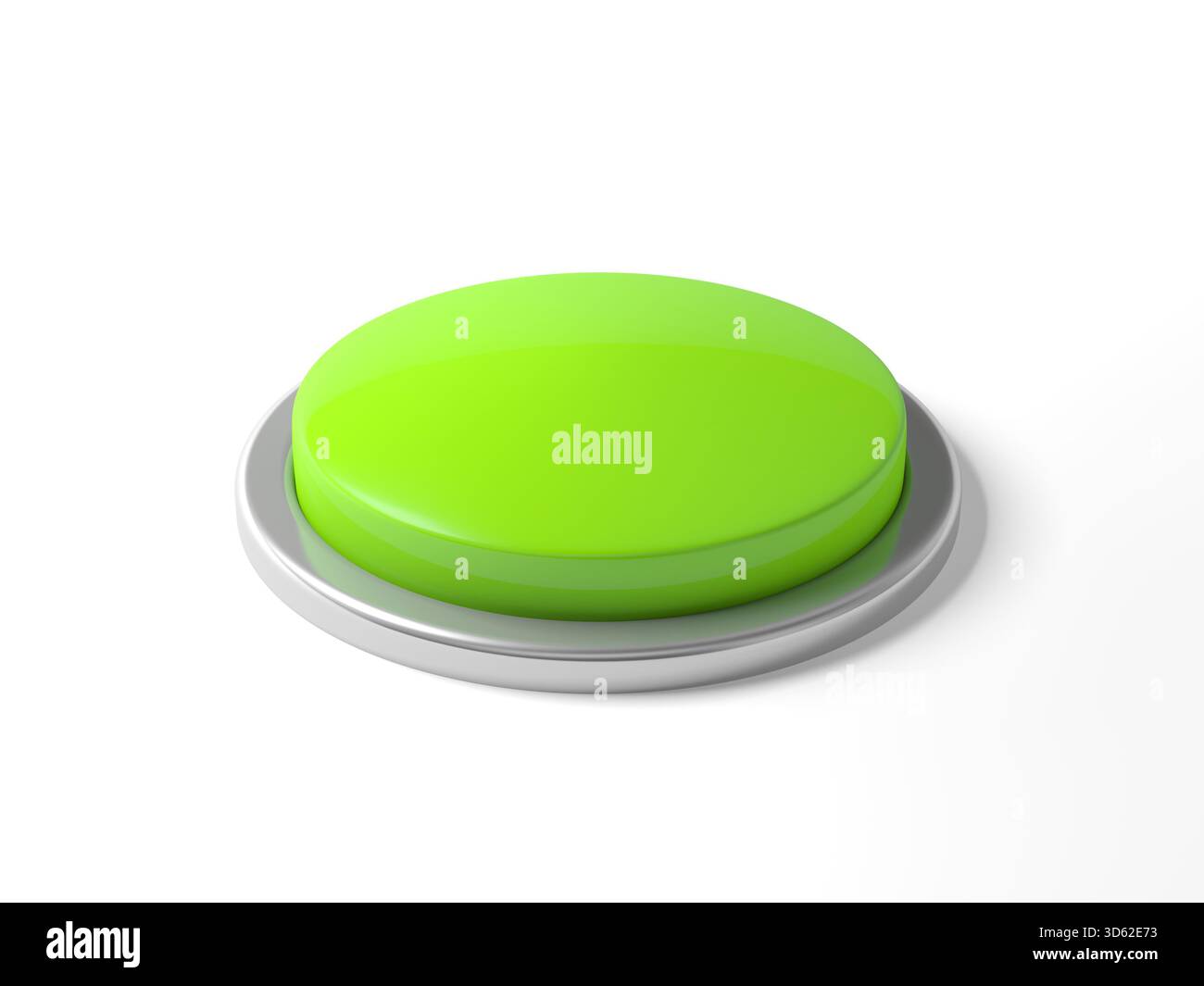 Pulsante verde isolato su sfondo bianco. illustrazione 3d. Foto Stock