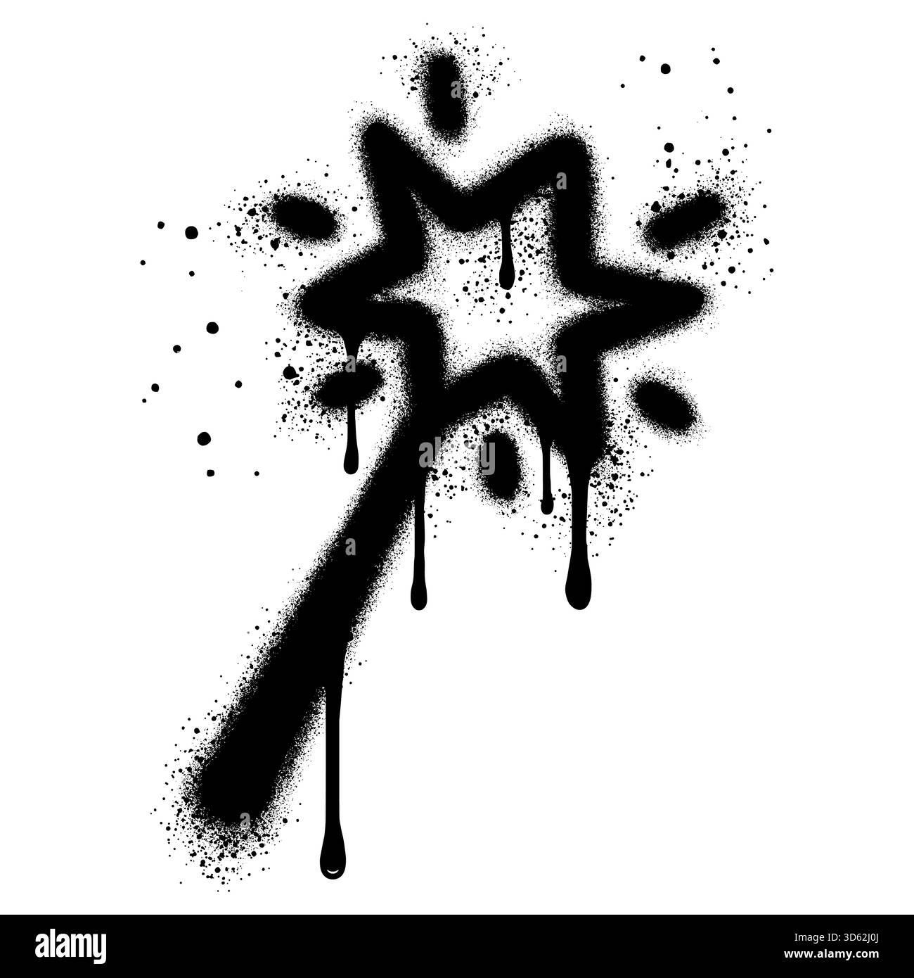 Bacchetta fata Graffiti verniciata a spruzzo spruzzata isolata con sfondo bianco. Illustrazione Vettoriale