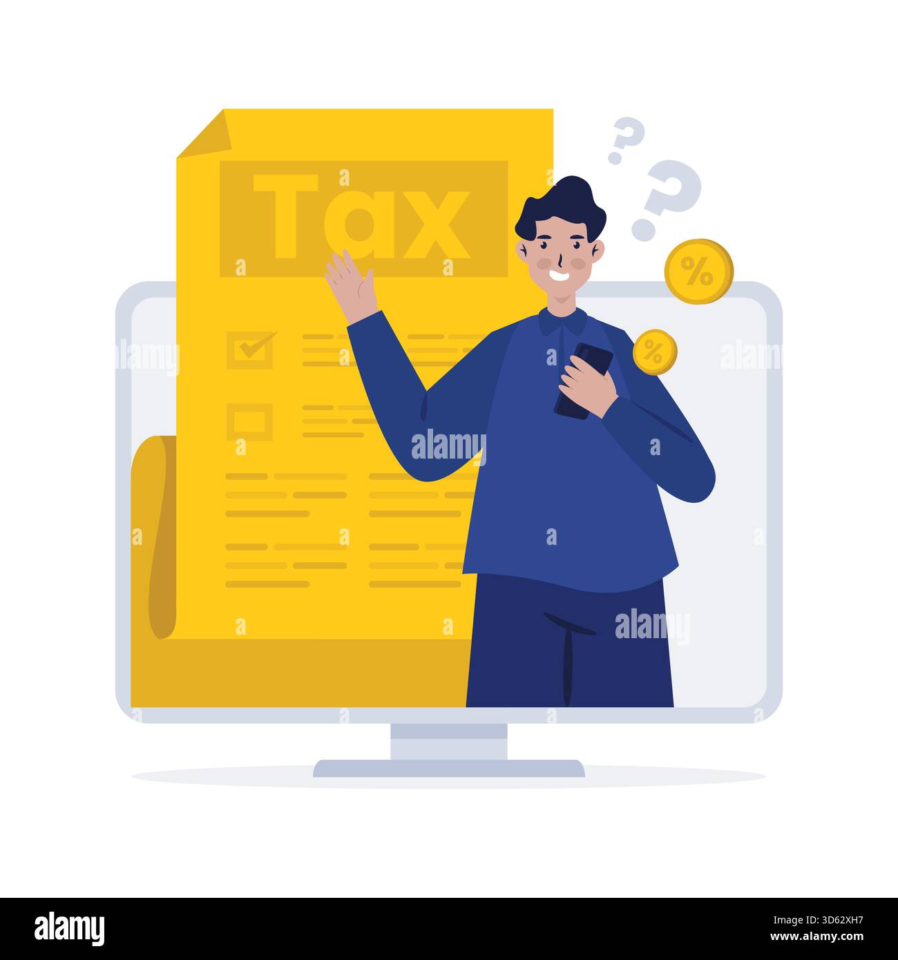 Un uomo che indica l'illustrazione vettoriale del report fiscale Illustrazione Vettoriale