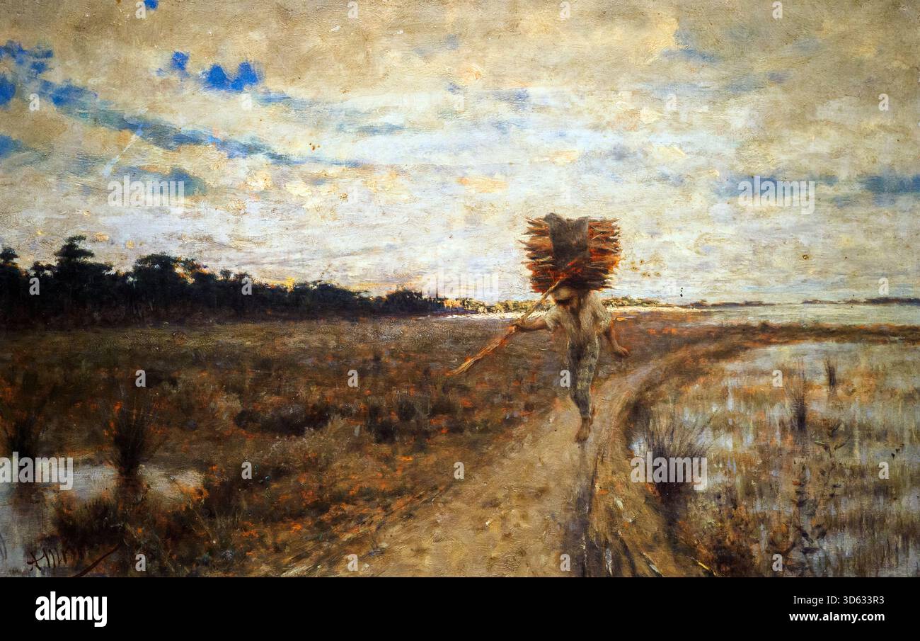 Ritorno dalla pineta di Arturo Moradei (1840 - 1901) - olio su tavola Foto Stock