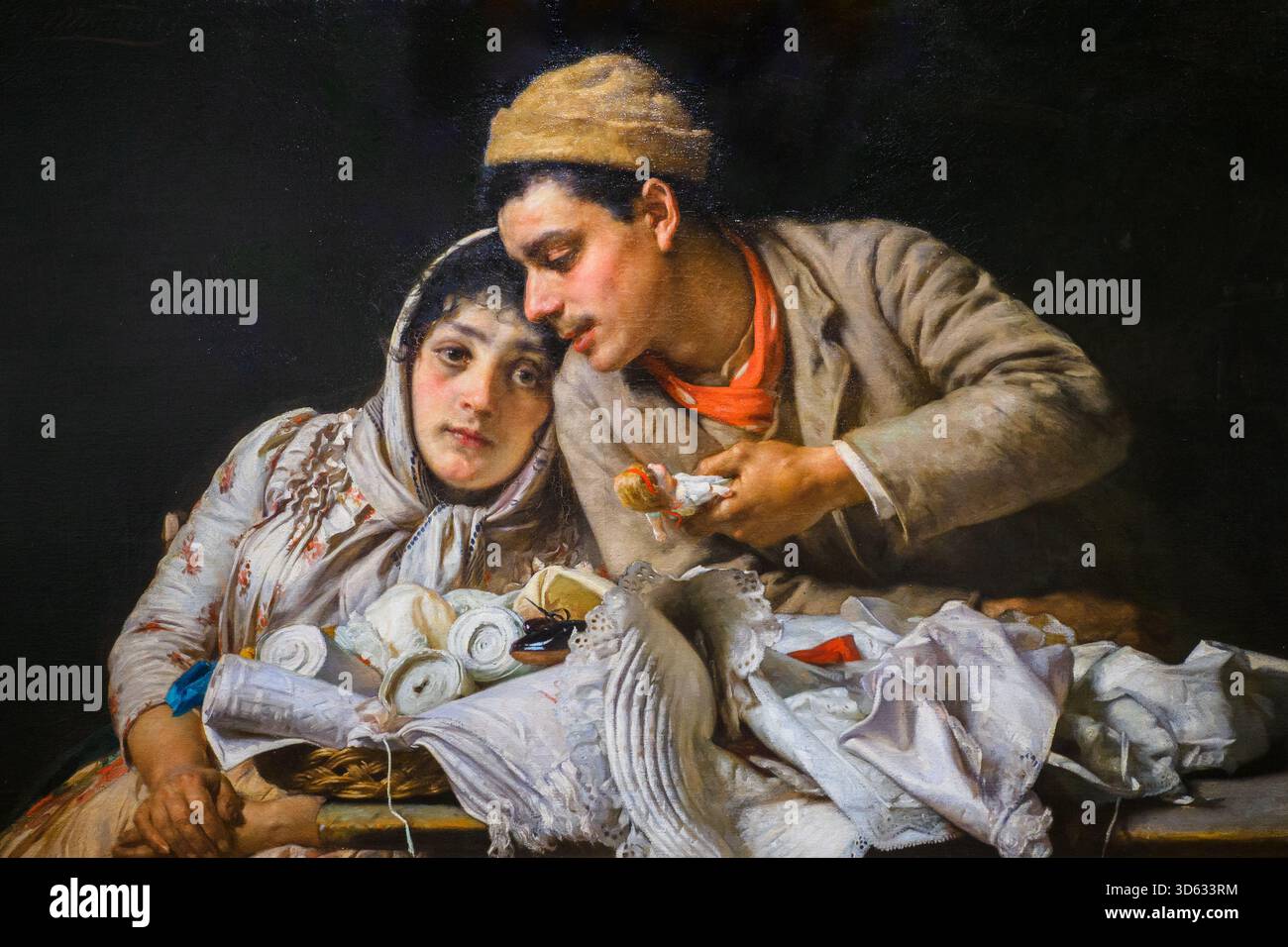 Ansie materne (1891) di Arturo Moradei (1840 - 1901) - olio su tela Foto Stock
