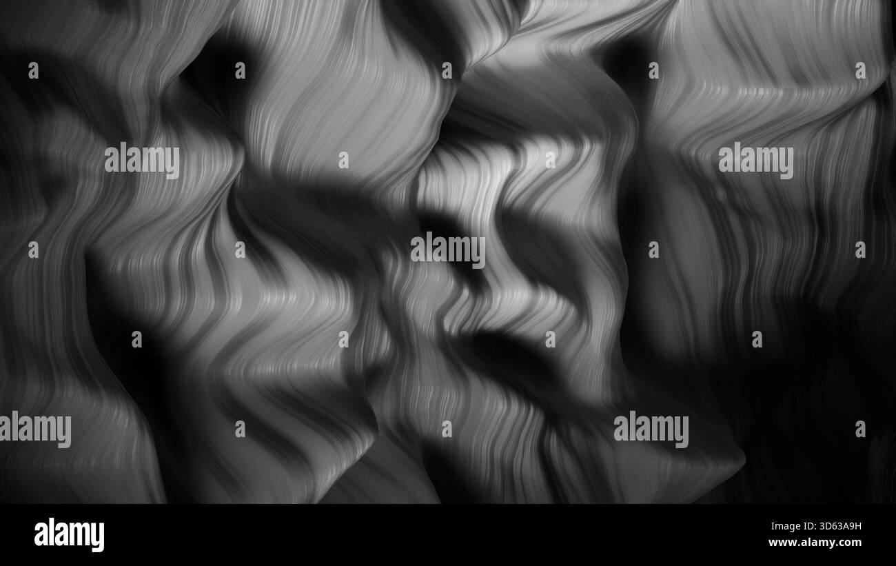 onde astratte grigie che fluiscono in sfumature grigie creano un effetto visivo ipnotico in un'opera d'arte digitale Foto Stock