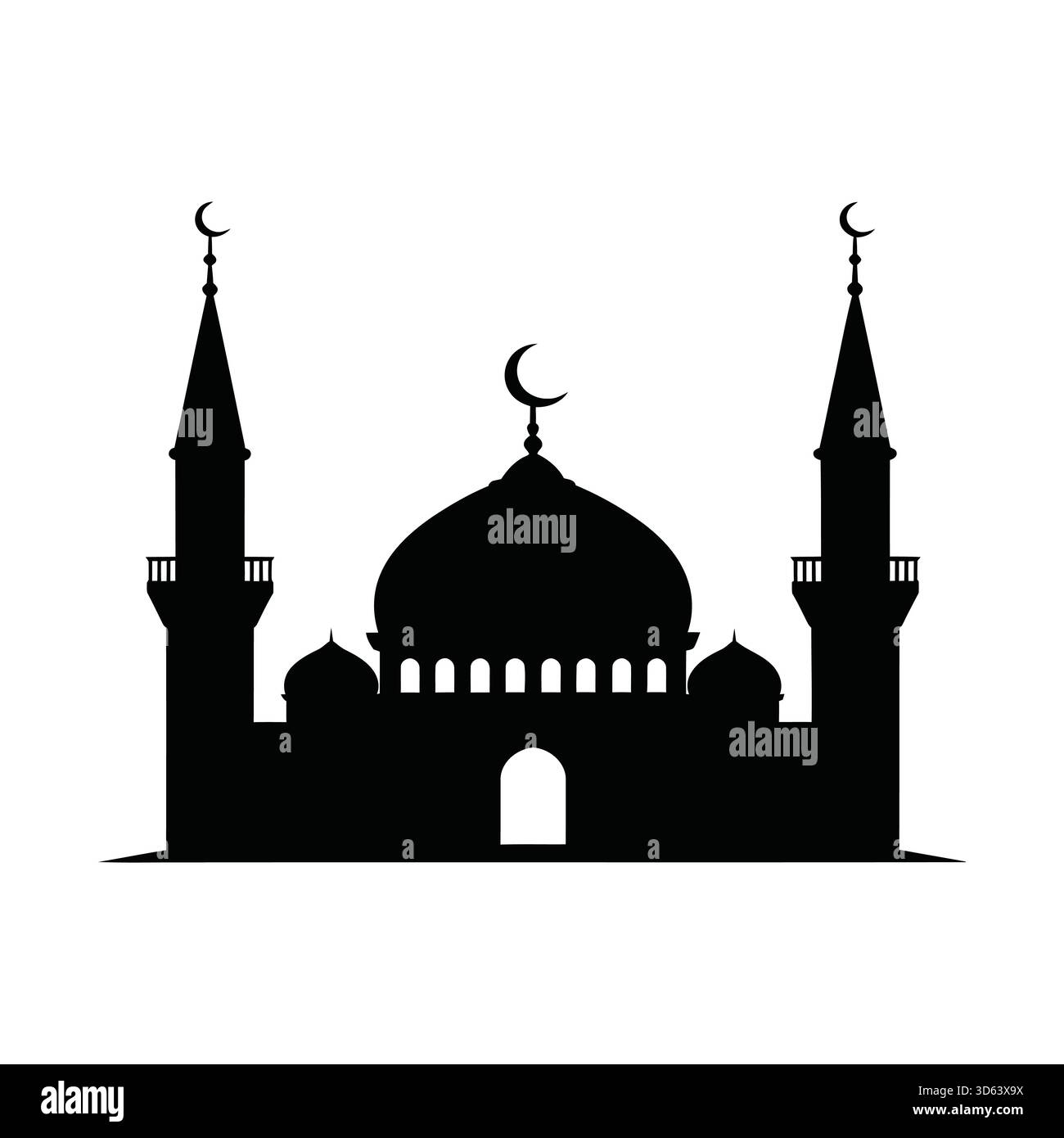 Sagoma dell'edificio della Moschea Islamica con minareti Illustrazione Vettoriale