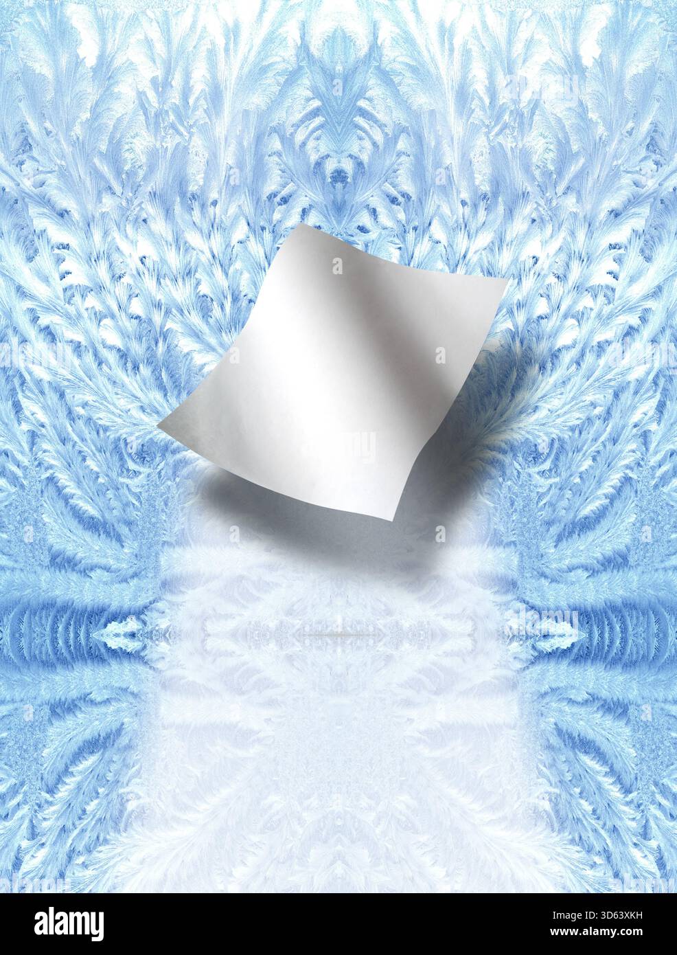 Carta bianca flottante con brina invernale Foto Stock
