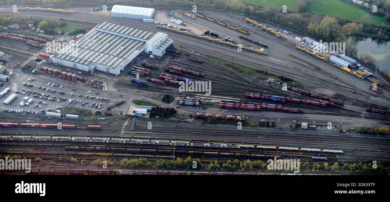 Un drone di Toton Traction Railway Maintenance Depot, Nottingham, East Midlands, Inghilterra centrale, Regno Unito Foto Stock