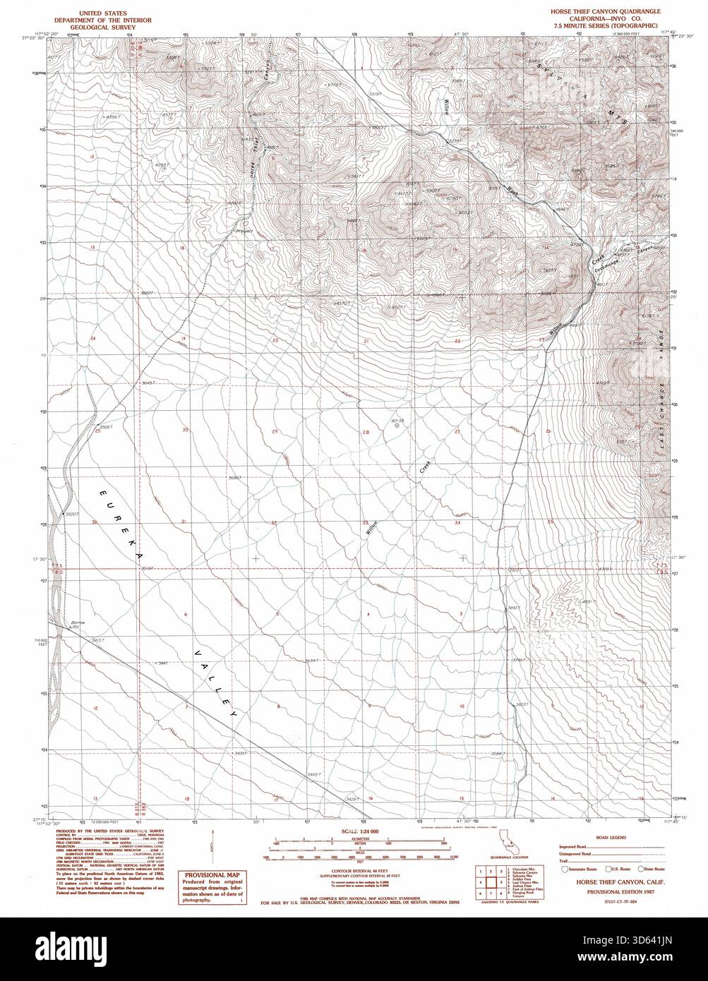 Mappa topografica USGS della California – 37.250N 117.750W, quota dettagliata, contorni, idrologia, caratteristiche del terreno, DRG di dominio pubblico Foto Stock
