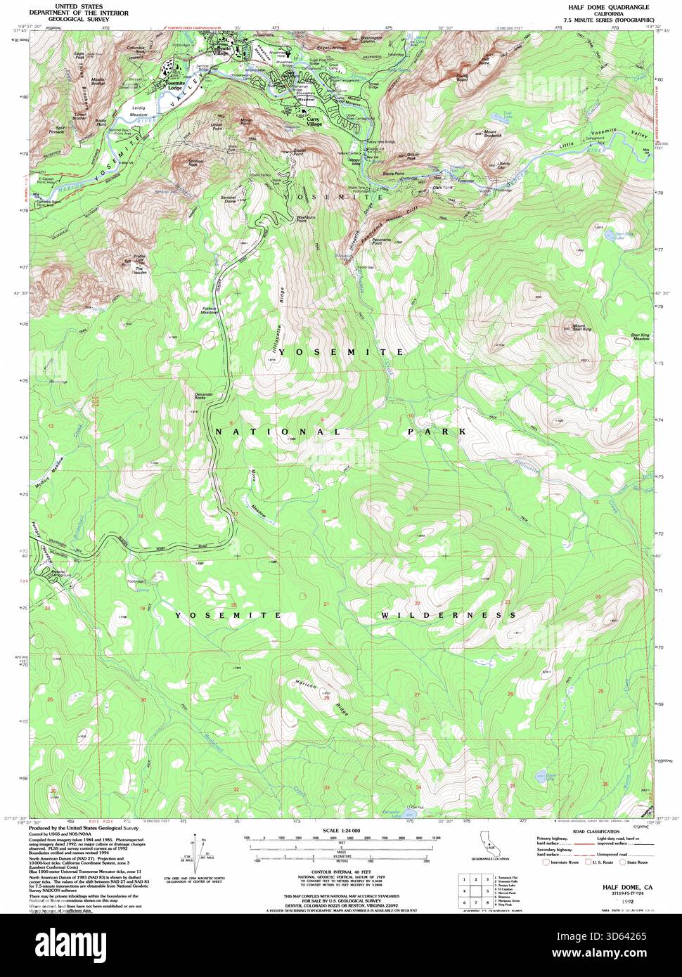 Mappa topografica della California 37.625N 119.500W (1990) – USGS Historical Sheet, Eastern Sierra Nevada Terrain, Elevation Contours, Vintage Survey Map Foto Stock