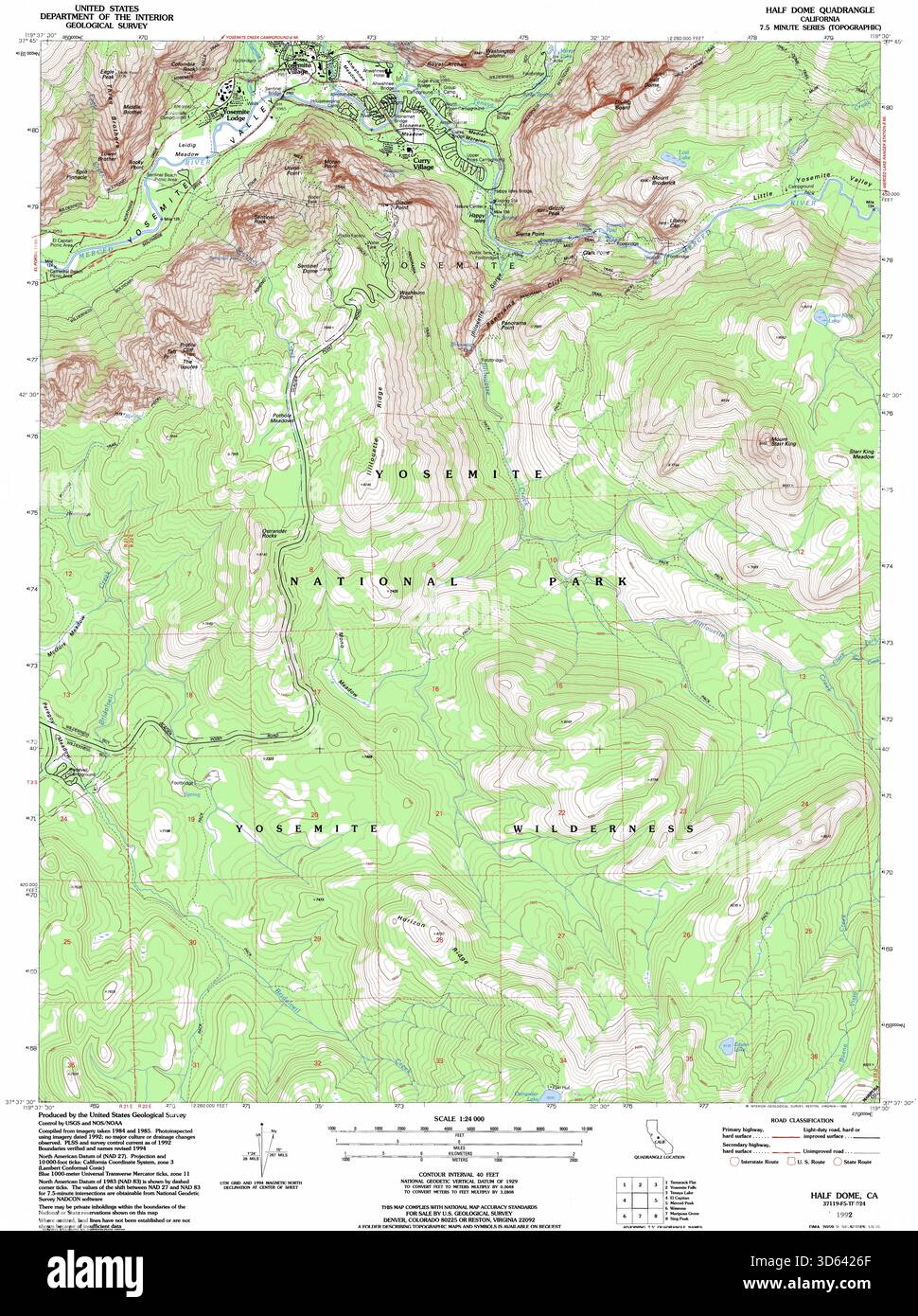 Mappa topografica della California 37.625N 119.500W – USGS Historical Sheet, Eastern Sierra Nevada Terrain, Elevation Contours, Vintage Survey Map Foto Stock