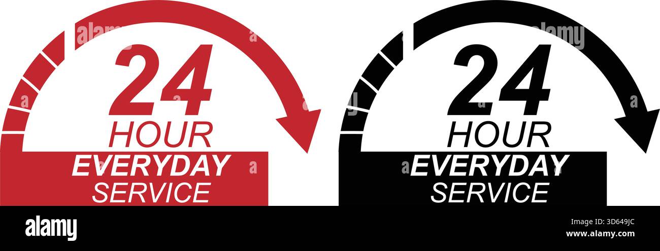 Distintivo di servizio giornaliero 24 ore su 24 per l'assistenza clienti a tempo pieno Illustrazione Vettoriale