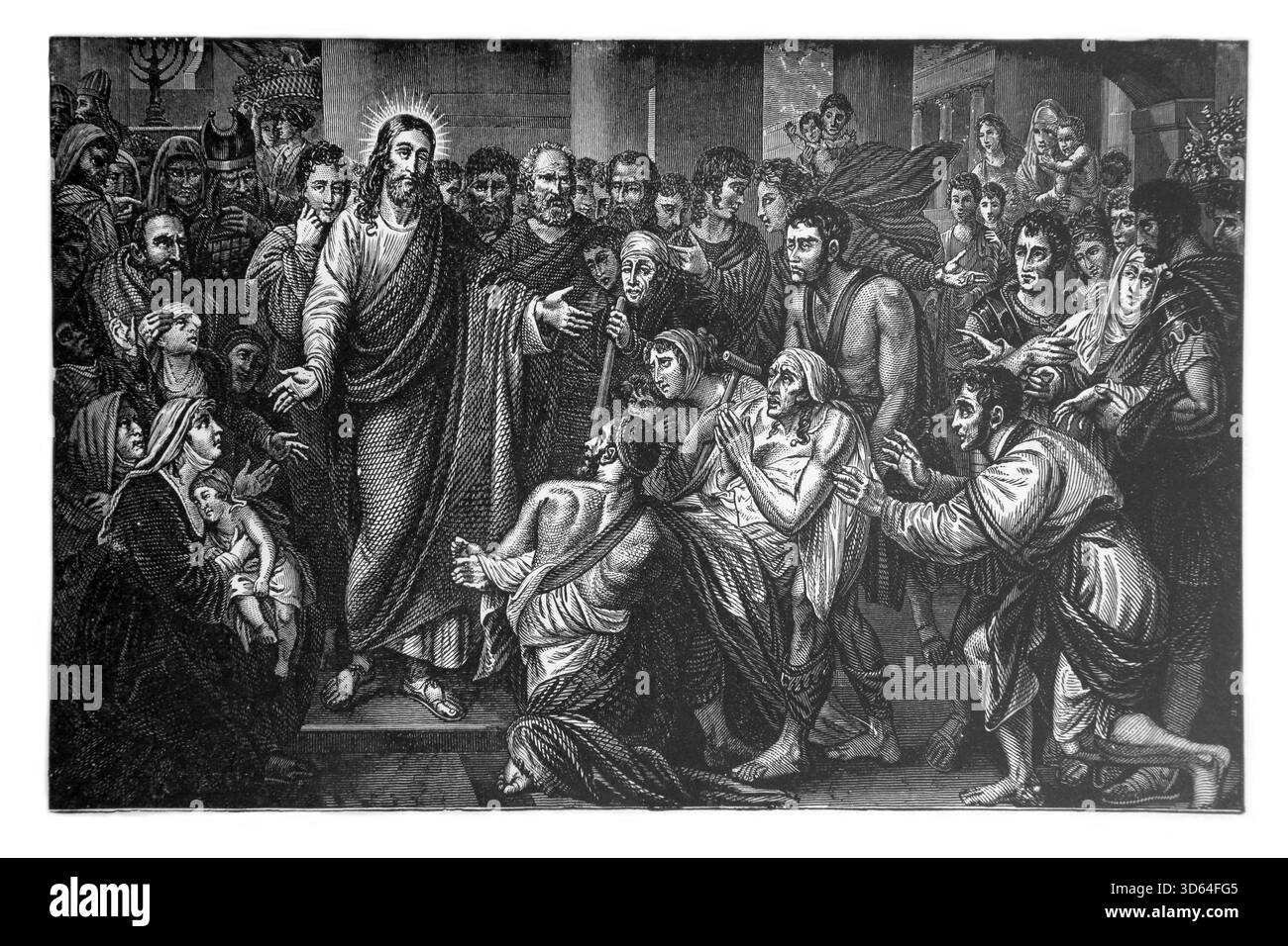 Christ Healing the Sick in the Temple (Vangelo) dall'edizione 1890 di The Beautiful Story Golden Gems of Religious Thought di J.W.Buel Foto Stock