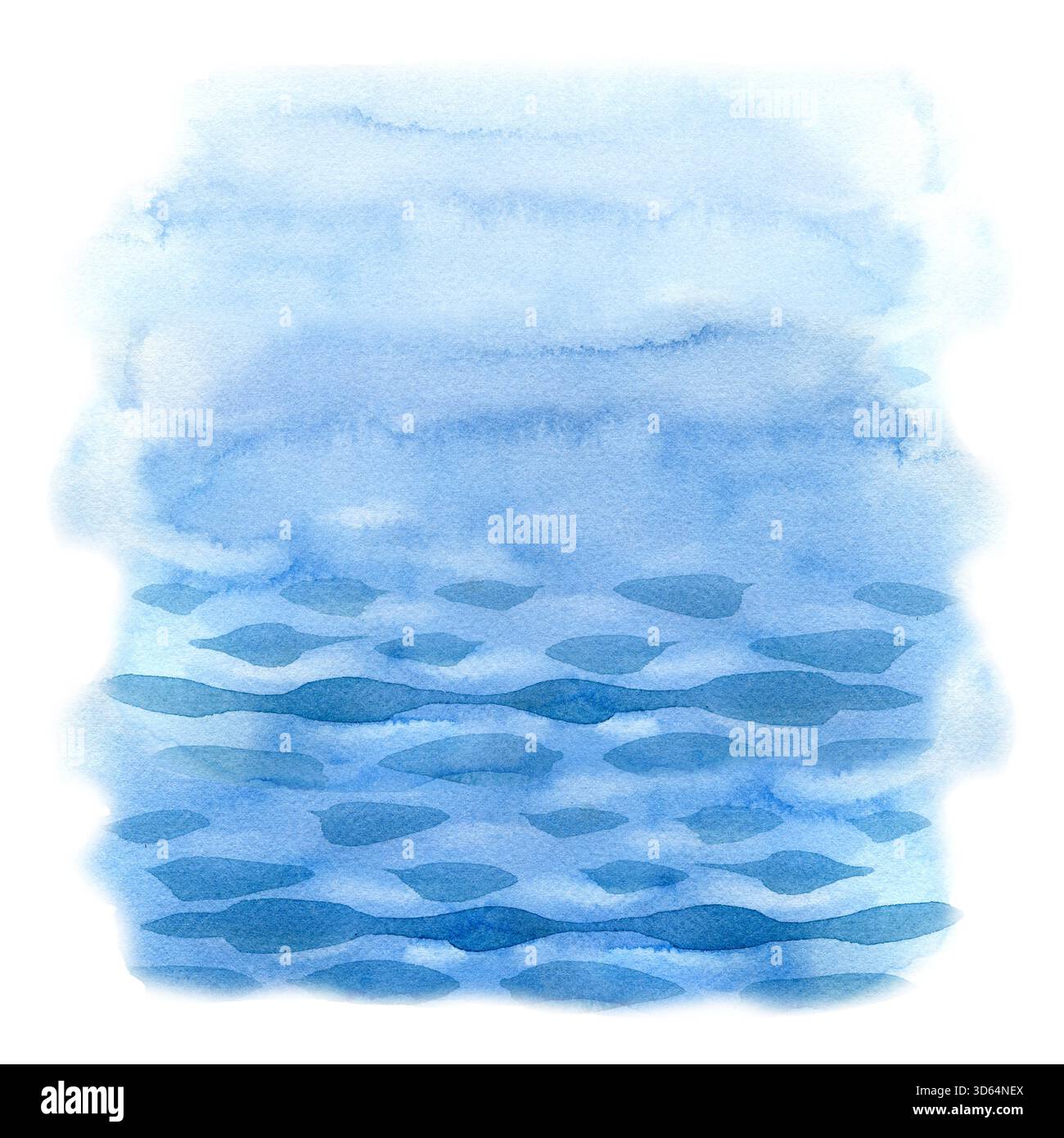 Struttura dell'acqua blu acquerello con onde morbide e sfumature delicate. Tranquillo sfondo astratto, ideale per temi oceanici, design spa, minimalista Foto Stock