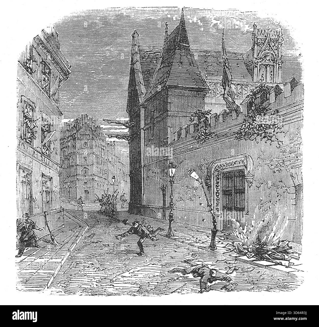 Conchiglia che cade nella periferia di Parigi. L'assedio di Parigi durante la guerra franco-prussiana. Foto Stock