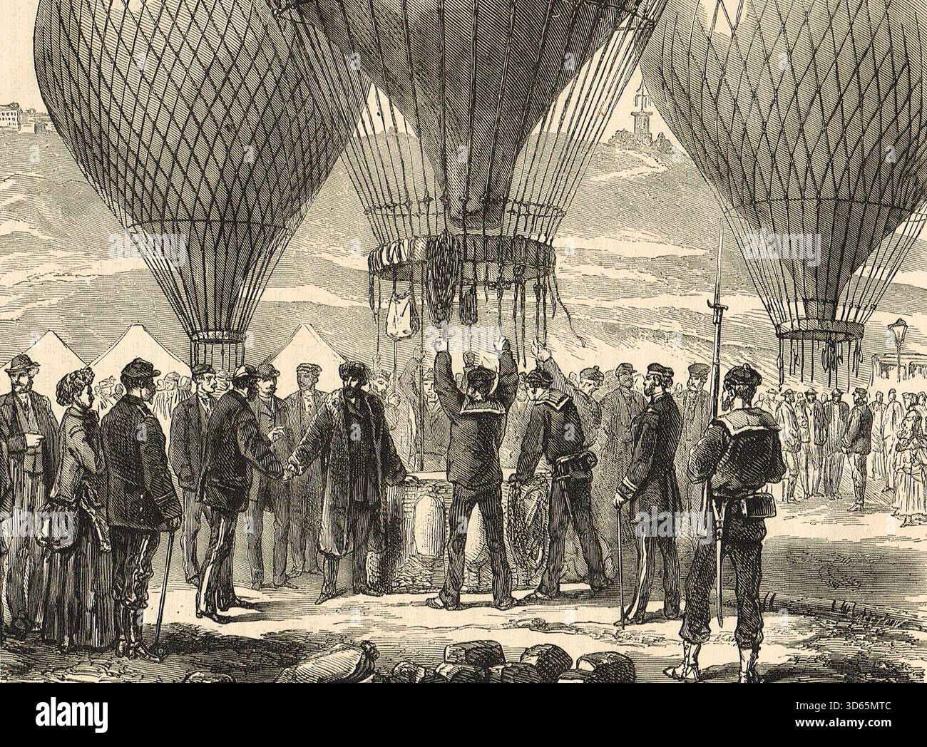Partenza di Léon Gambetta a bordo dell'Armand-Barbès, 7 ottobre 1870. Il volo per Tours per organizzare la resistenza francese, durante la guerra franco-prussiana. Un'audace fuga dall'assedio di Parigi. Foto Stock