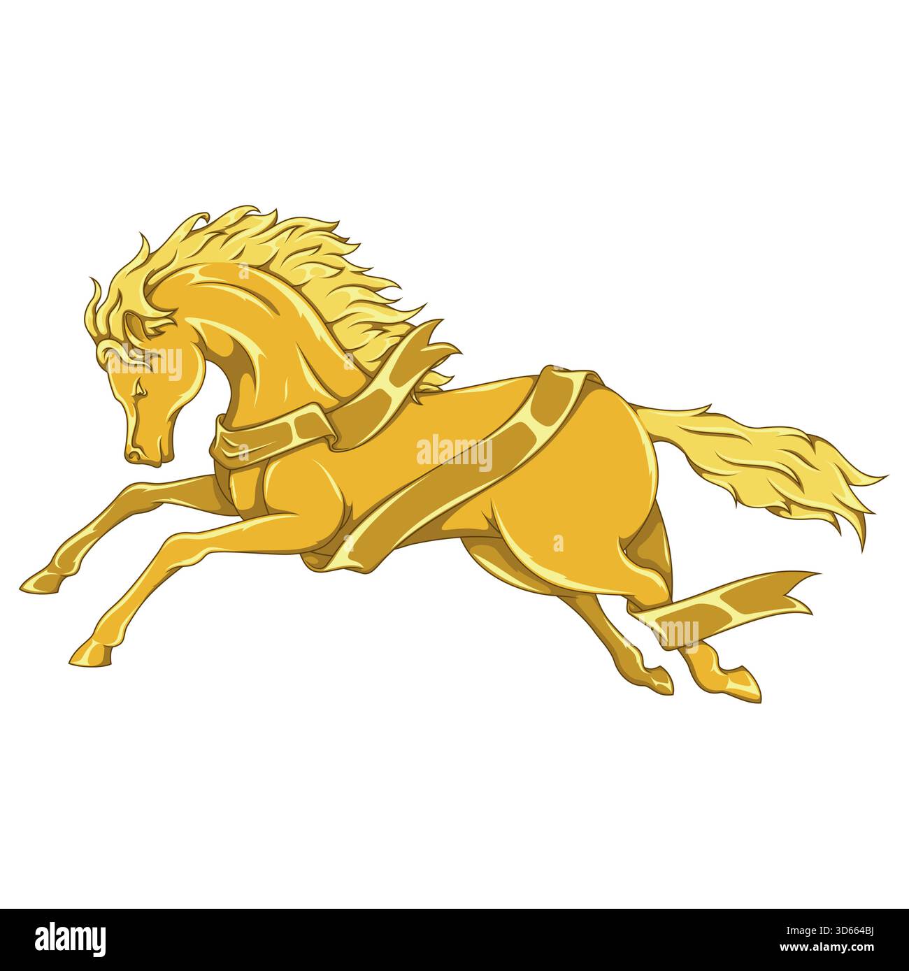 Equitazione selvaggia in stile cartoni animati. Il cavallo posa camminando o galoppando con il nastro Illustrazione Vettoriale