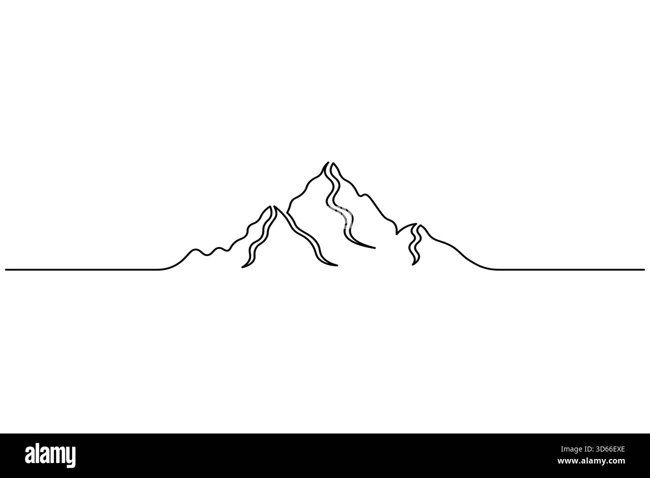 Paesaggio montano minimalista arte su una linea semplice disegno naturalistico. Illustrazione vettoriale Illustrazione Vettoriale