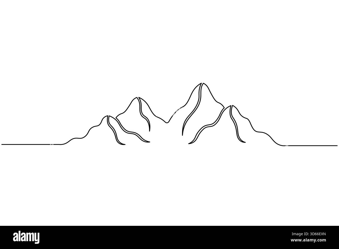 Paesaggio montano minimalista arte su una linea semplice disegno naturalistico. Illustrazione vettoriale Illustrazione Vettoriale