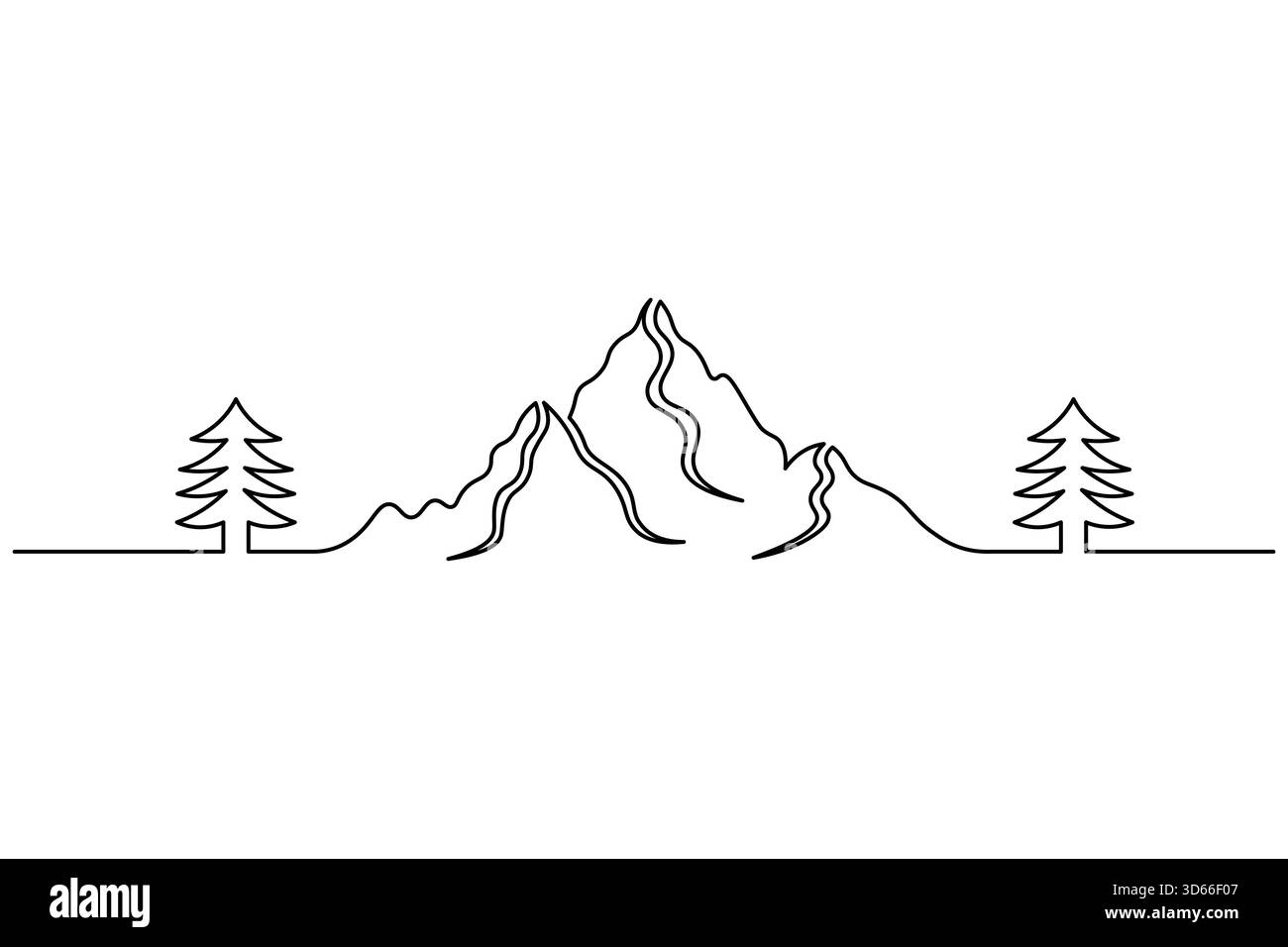 Paesaggio montano minimalista arte su una linea semplice disegno naturalistico. Illustrazione vettoriale Illustrazione Vettoriale