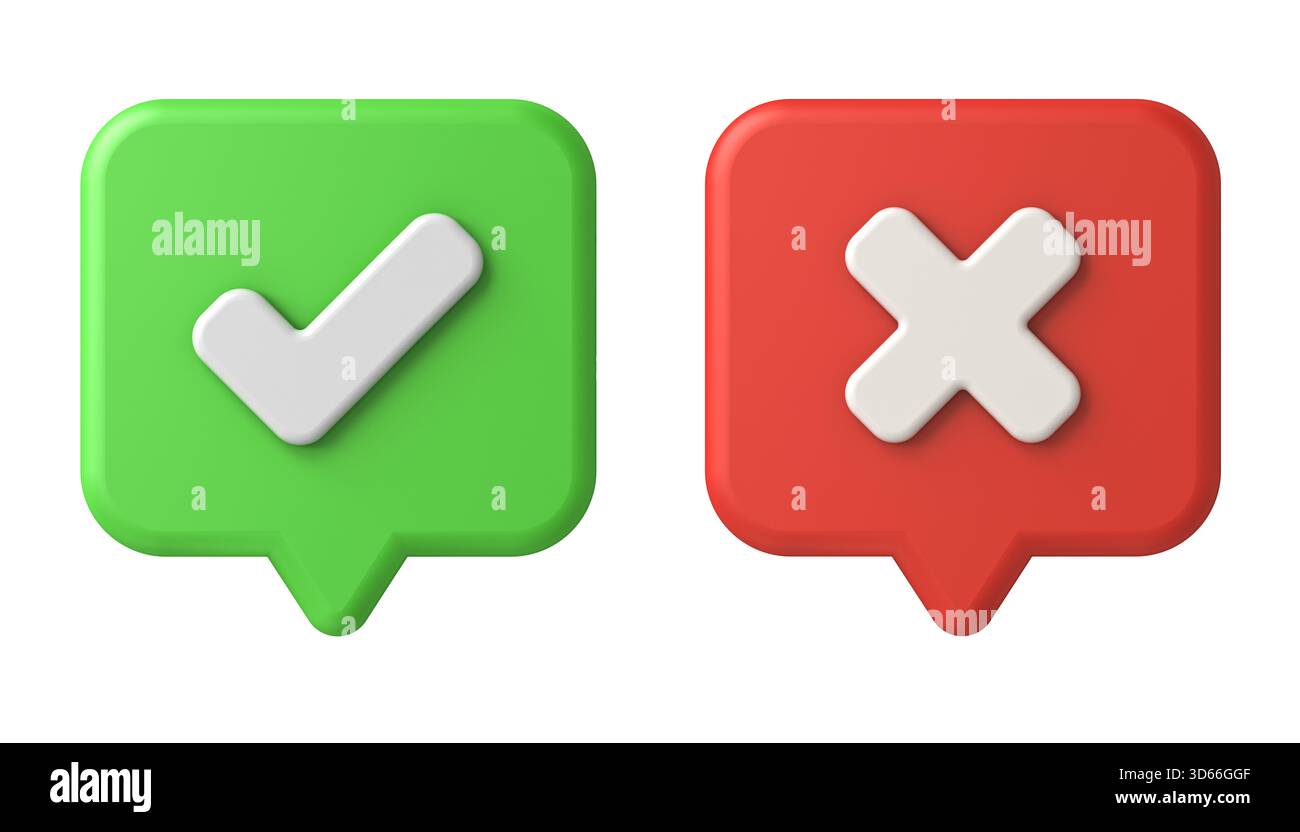 Selezionare e incrociare isolato su sfondo bianco rendering 3D. Foto Stock