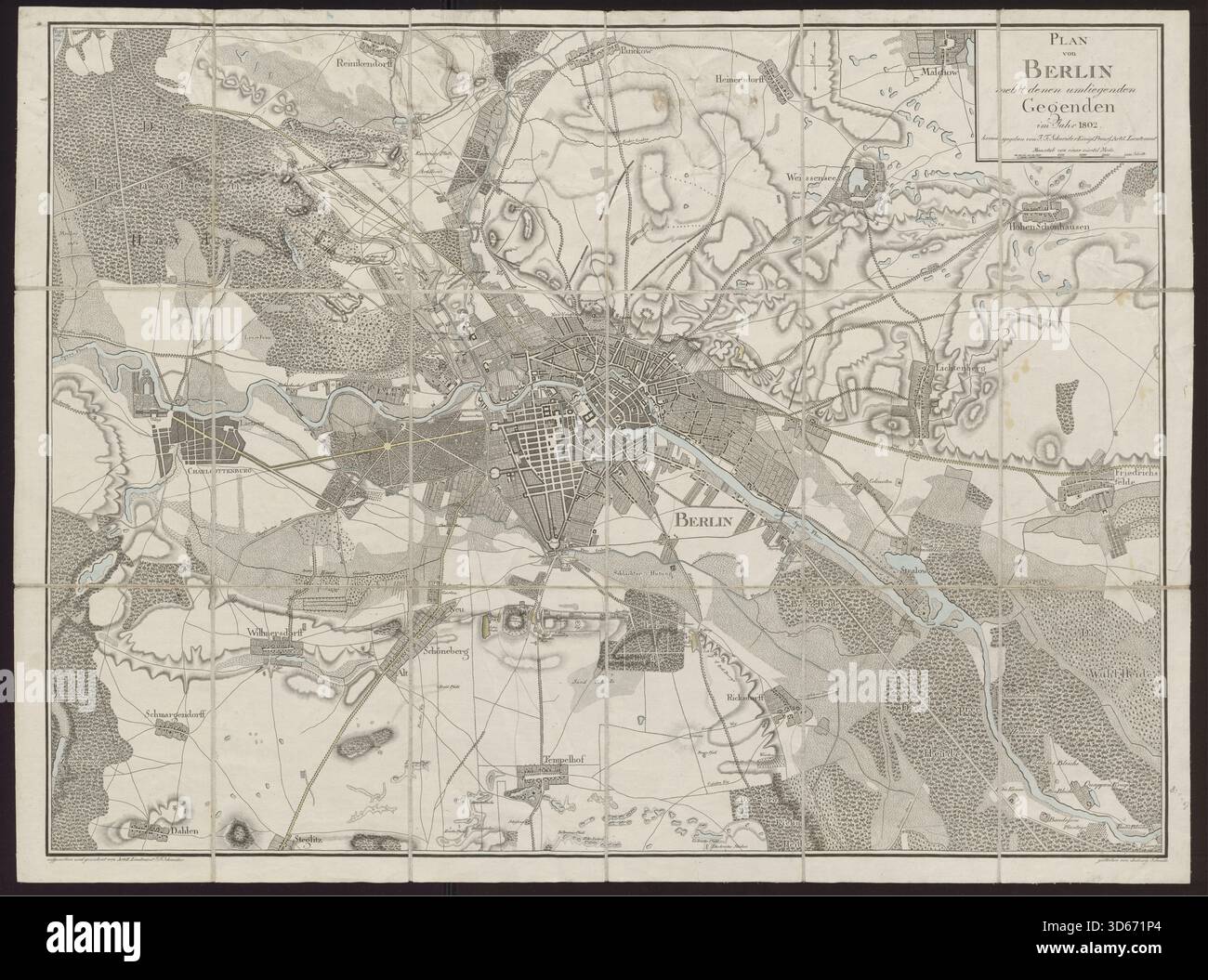 Mappa di Berlino, Plan of the City, dintorni, incisione cartografica, Germany Print, Urban Heritage, Berlin Instant Download, 1802 Foto Stock