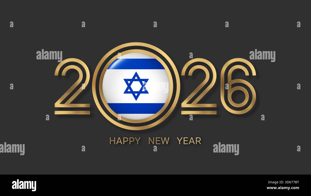 Felice anno nuovo 2026 Israele con bandiera israeliana Foto Stock