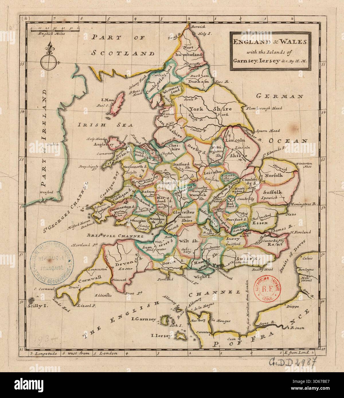 Mappa dell'Inghilterra e del Galles di Herman Moll (1654–1732), venduta separatamente e come parte del suo set di Fifty New and Correct Maps of England and Wales. Intorno al 1724 Foto Stock