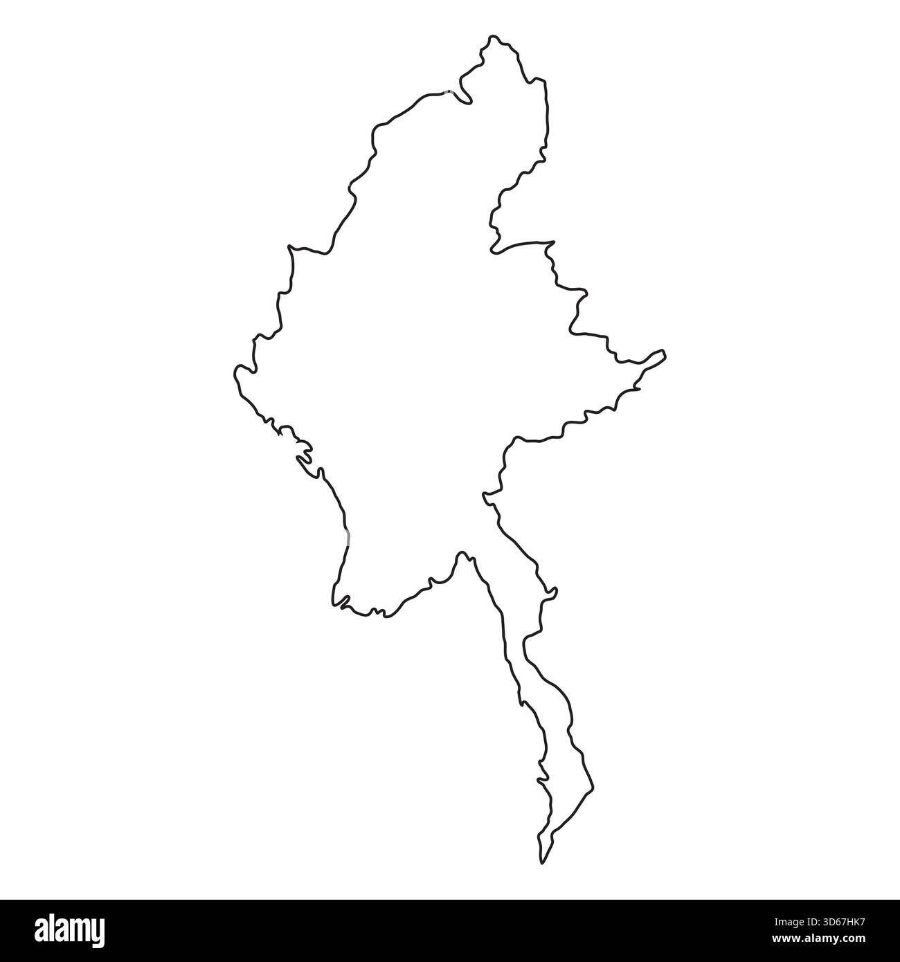 Myanmar Birmania Paese, Mappa linea nera contorno confine Illustrazione Vettoriale
