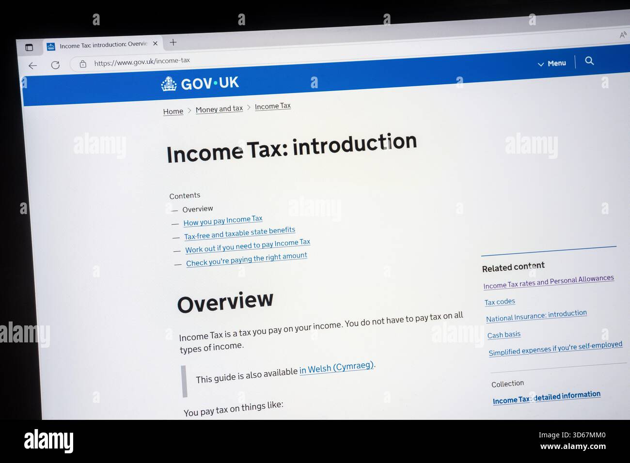 sito web gov.uk con informazioni sull'imposta sul reddito Foto Stock