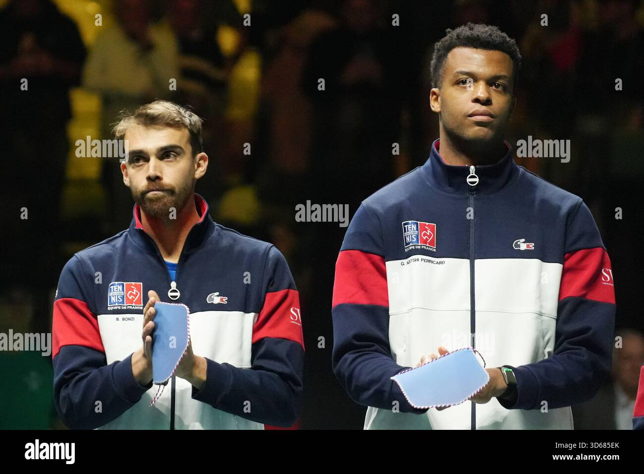 Bologna, Italia. 18 novembre 2025. Benjamin Bonzi e Giovanni Mpetshi Perricard di Francia durante la Coppa Davis 2025, Final 8, Tennis event il 18 novembre 2025 a Bologna, Italia - foto Laurent Lairys/DPPI Credit: DPPI Media/Alamy Live News Foto Stock