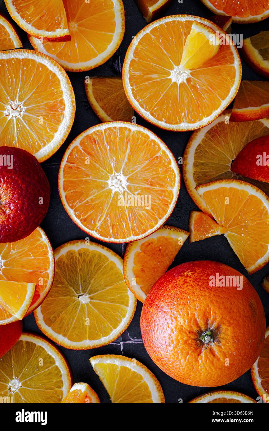Fette di arance pigmentate Foto Stock