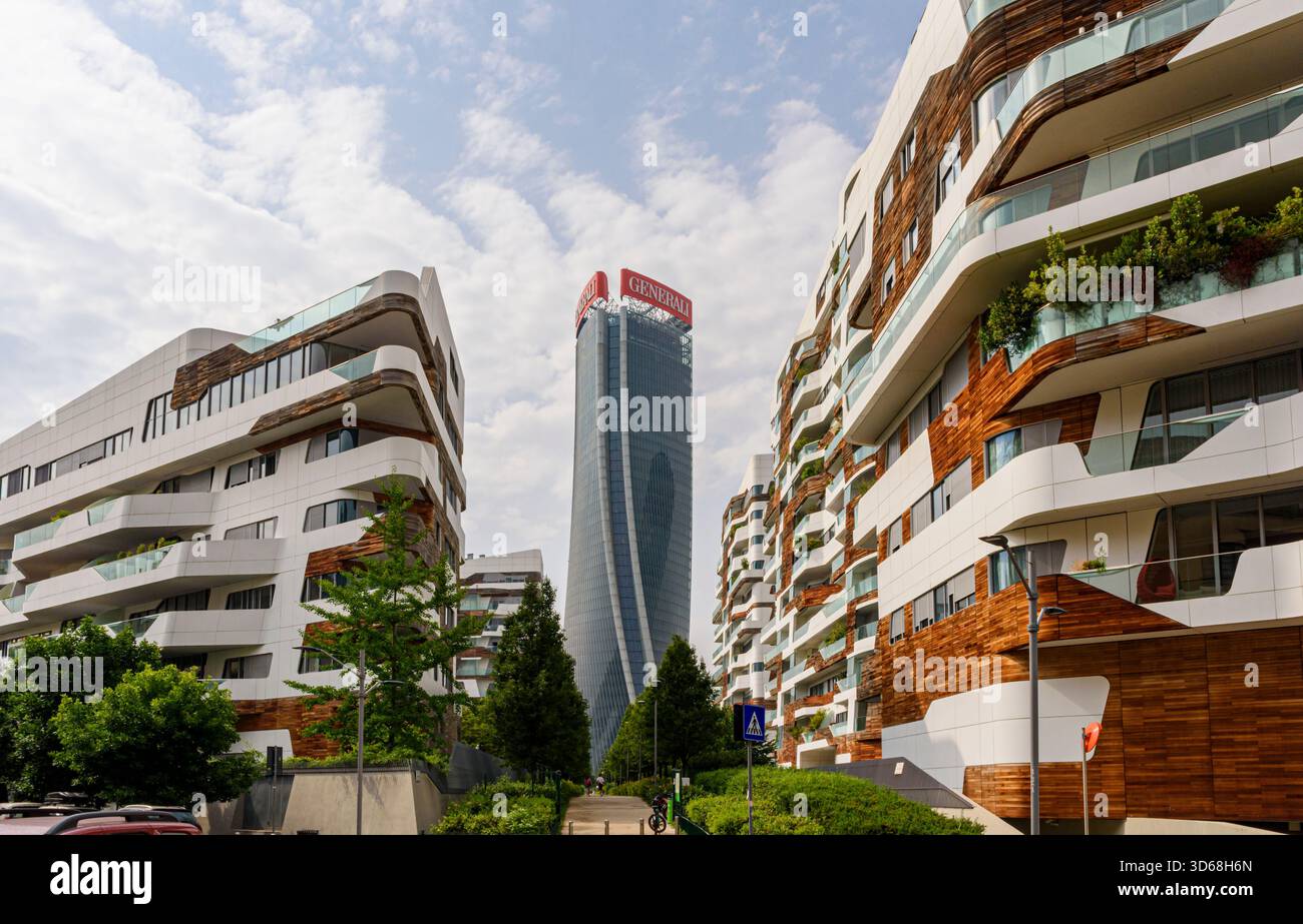 Torre generali e complesso condominiale residenziale Hadid Residences costruito nel quartiere CityLife di Milano, Italia Foto Stock