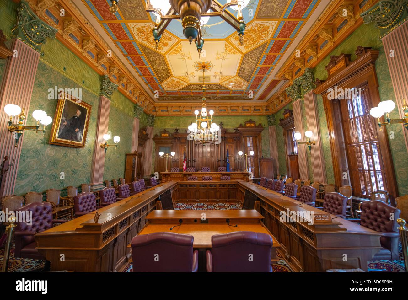 Vecchia camera della Corte Suprema del Campidoglio del Michigan. Questo edificio è il governo legislativo dello Stato del Michigan, al 100 di N Capitol Ave, Lansing, Mic Foto Stock