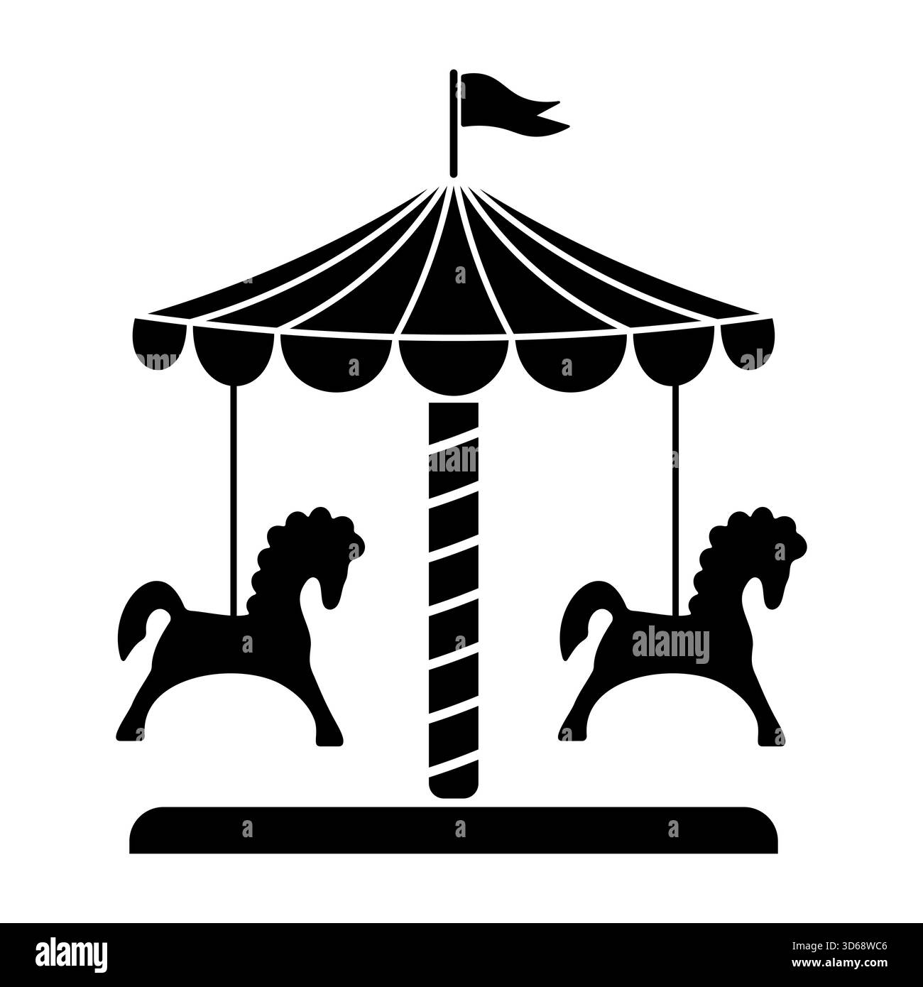 Sagoma carosello con cavalli. Perfetto per i temi del parco divertimenti, design per bambini, loghi, insegne, poster, adesivi e illustrazioni della fiera. Illustrazione Vettoriale