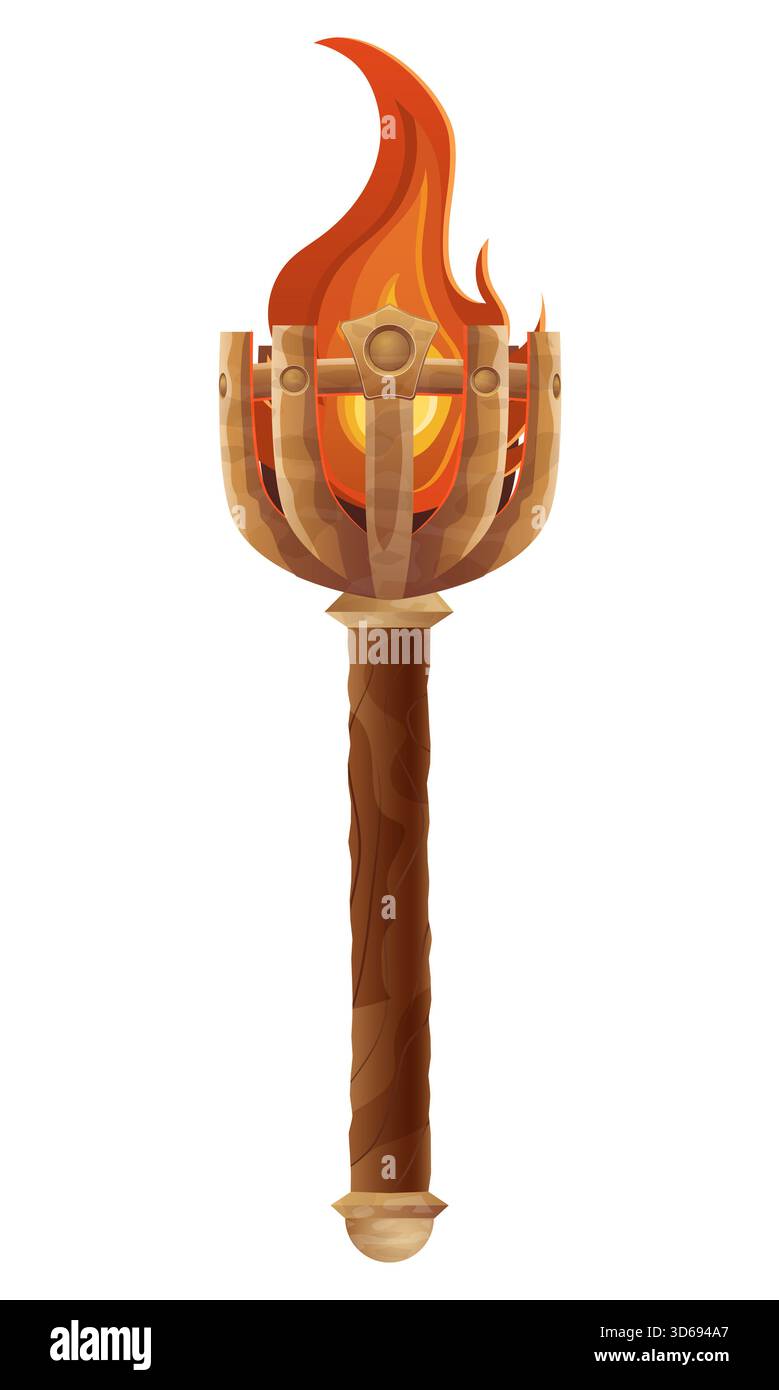 illustrazione vettoriale dettagliata che mostra la fantasia e l'antica torcia isolata su sfondo bianco Foto Stock