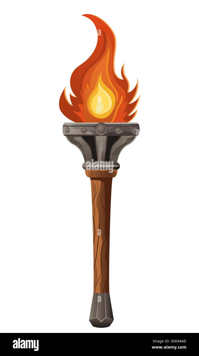 illustrazione vettoriale dettagliata che mostra la fantasia e l'antica torcia isolata su sfondo bianco Foto Stock