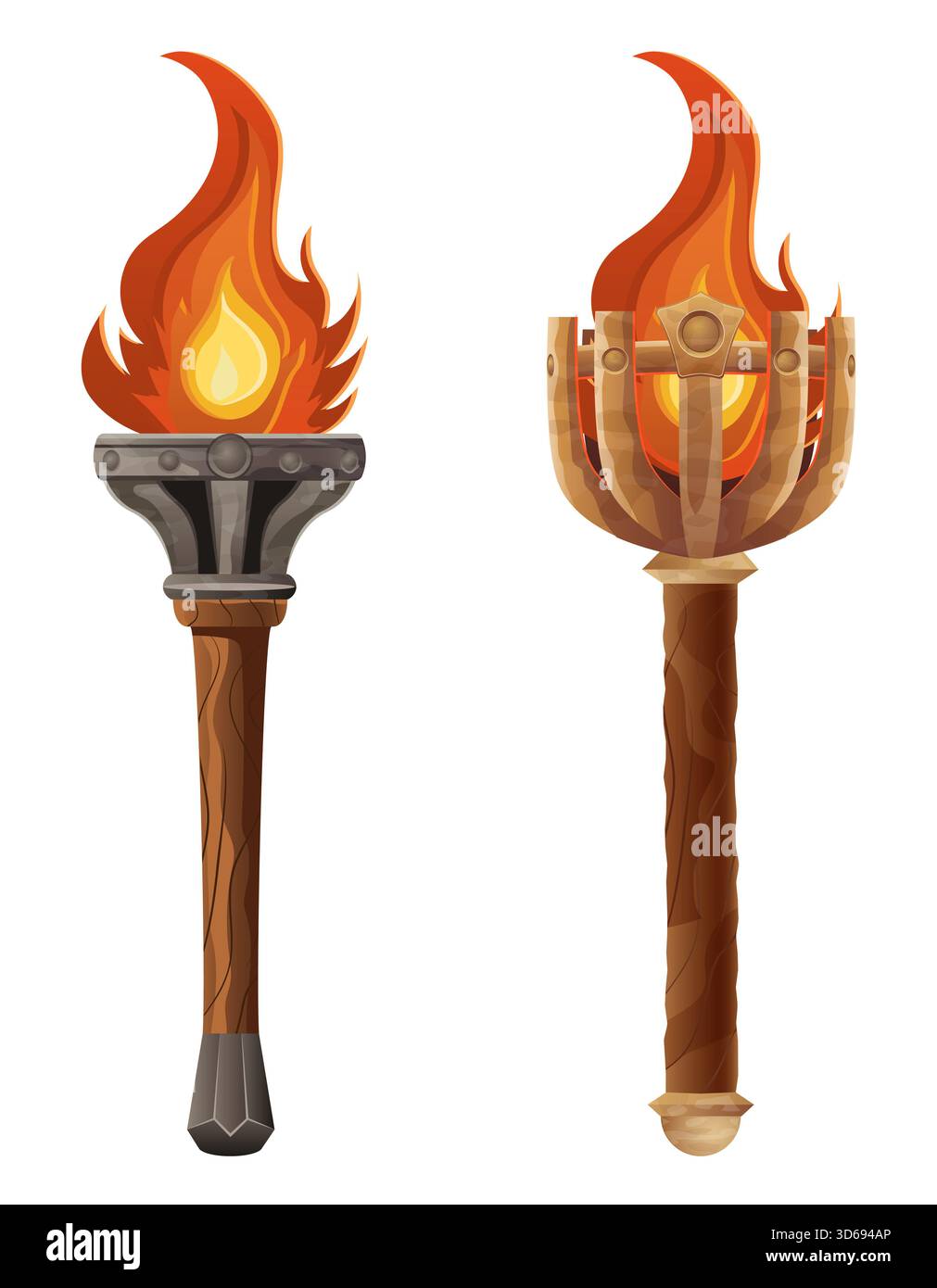 illustrazione vettoriale dettagliata che mostra la fantasia e l'antica torcia isolata su sfondo bianco Foto Stock
