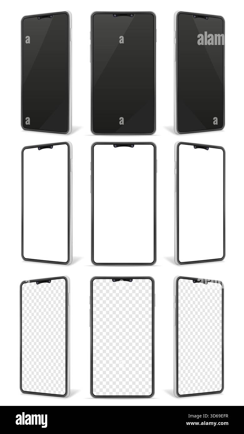 realistico smartphone mock-up cellulare per la progettazione di illustrazioni vettoriali di cartoni animati isolate su sfondo bianco Illustrazione Vettoriale