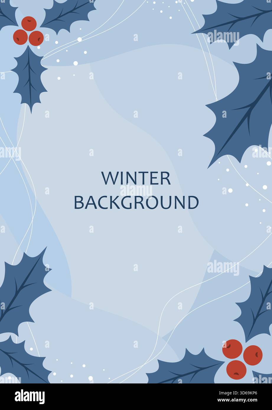 Sfondo invernale. Design astratto con frutti di bosco e foglie. Modello universale banner. Illustrazione vettoriale in stile cartone animato piatto. Illustrazione Vettoriale